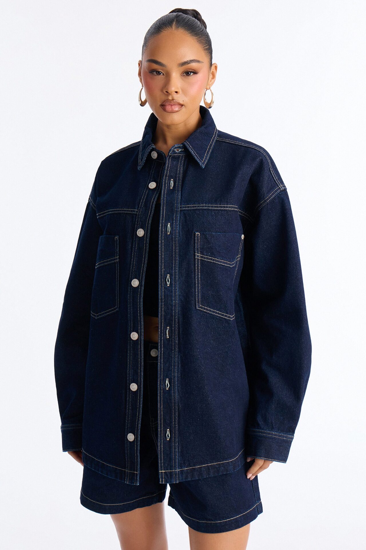 Night Borough Denim Shacket - Dark Wash