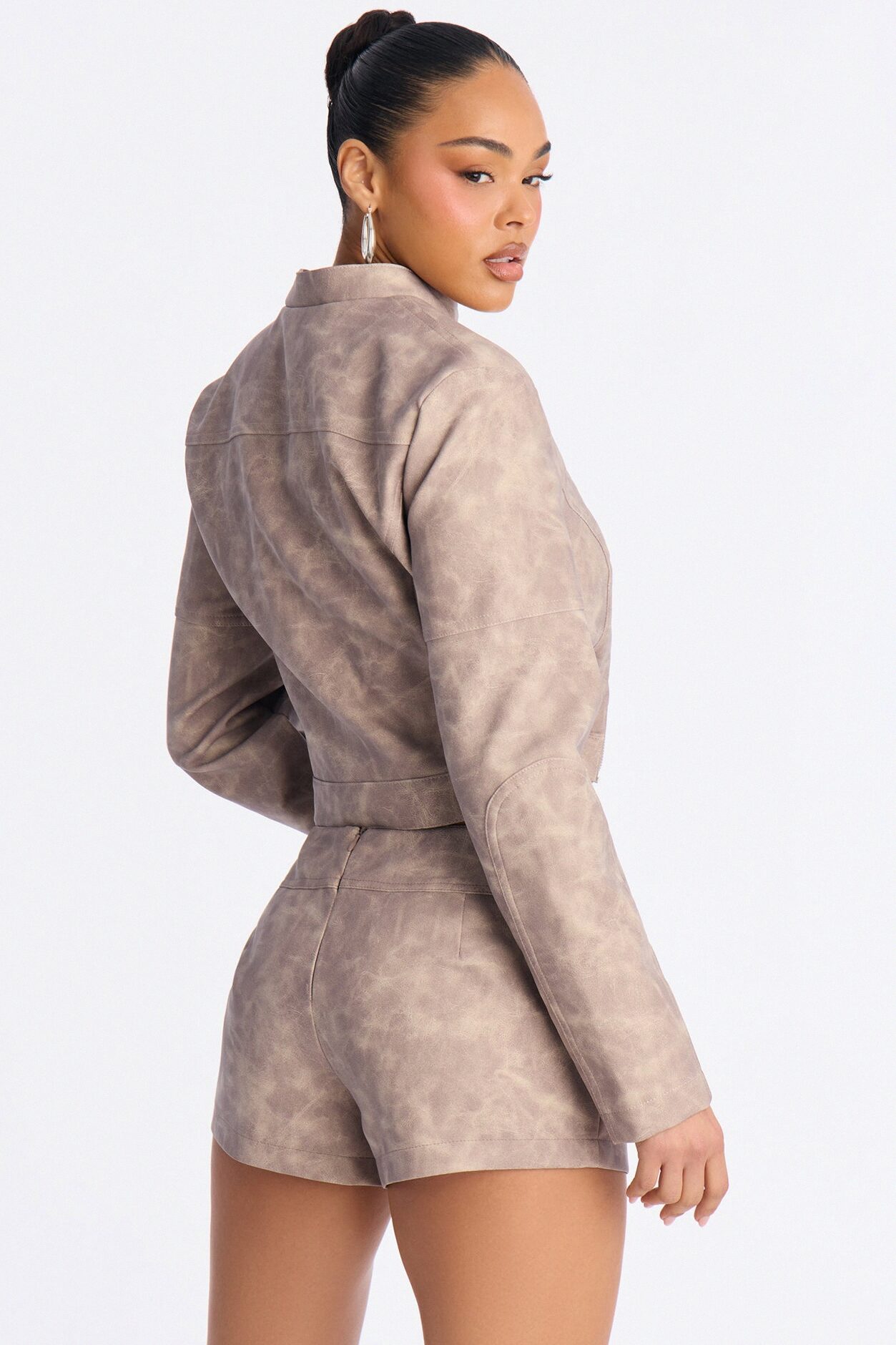 Simone Washed Faux Leather Jacket - Stone