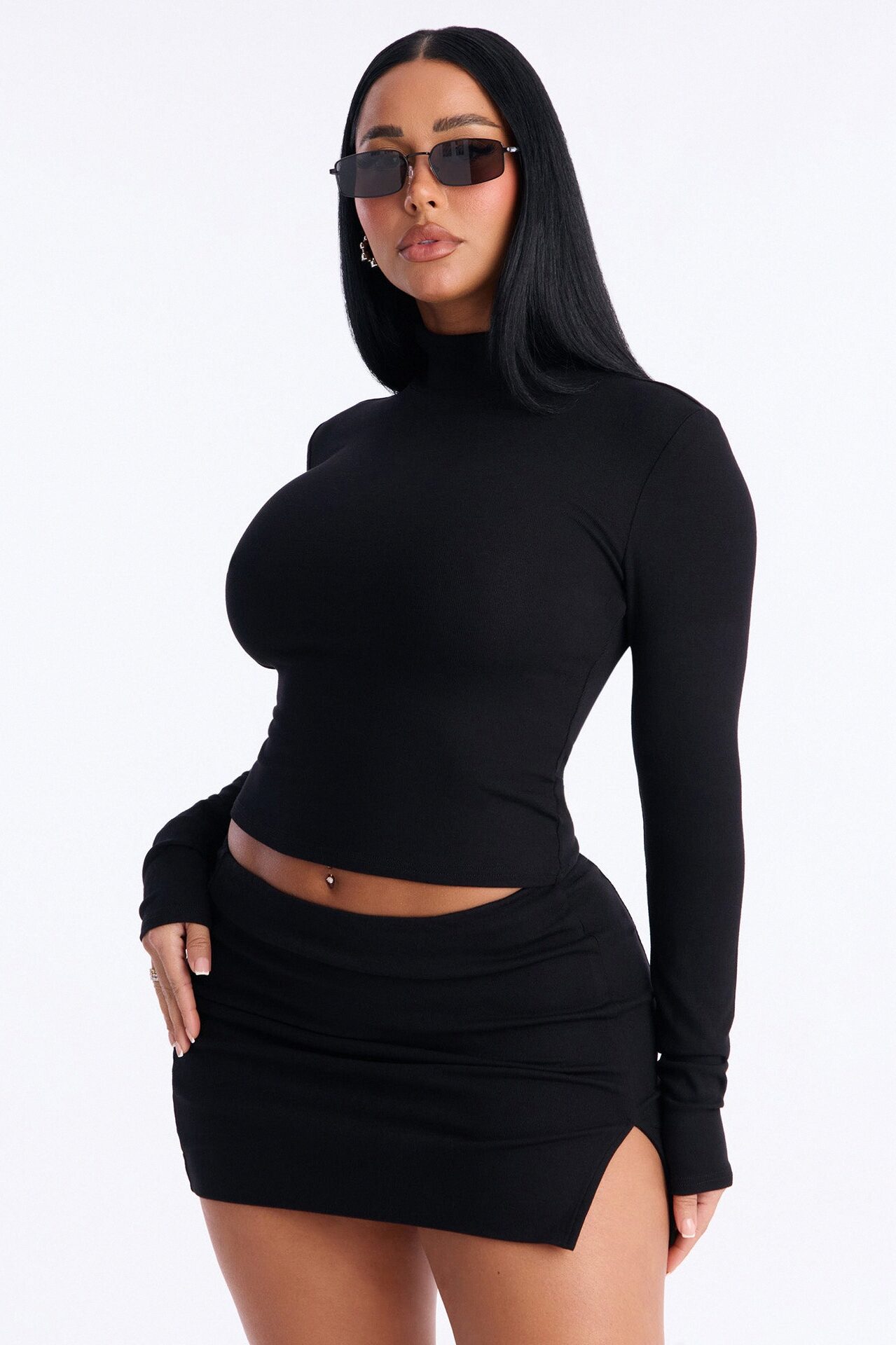 Diana Turtle Neck Skirt Set - Black