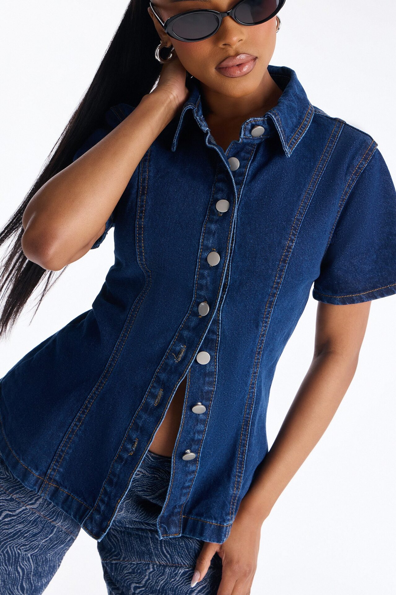 Nina Cinched Waist Denim Shirt - Indigo
