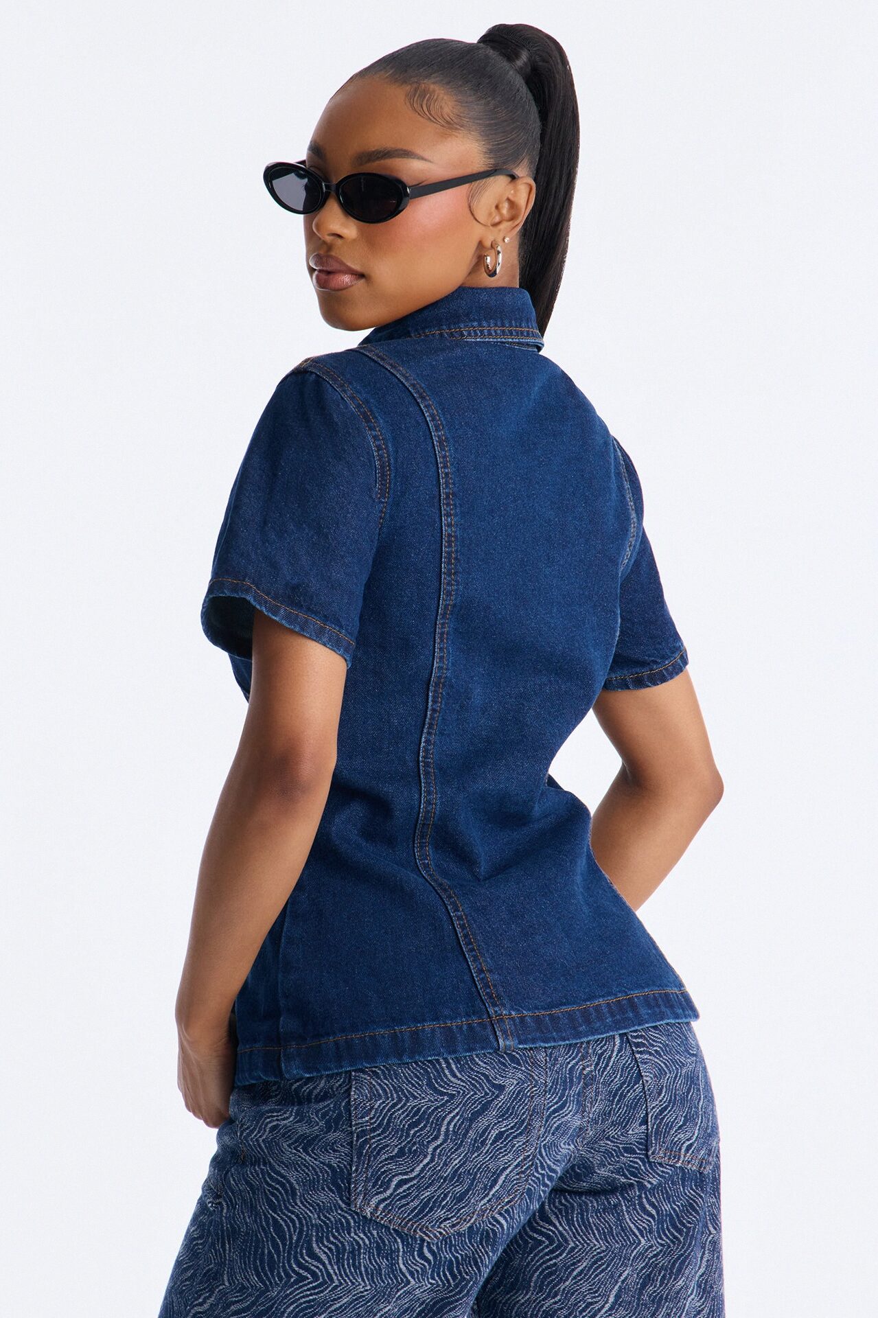 Nina Cinched Waist Denim Shirt - Indigo