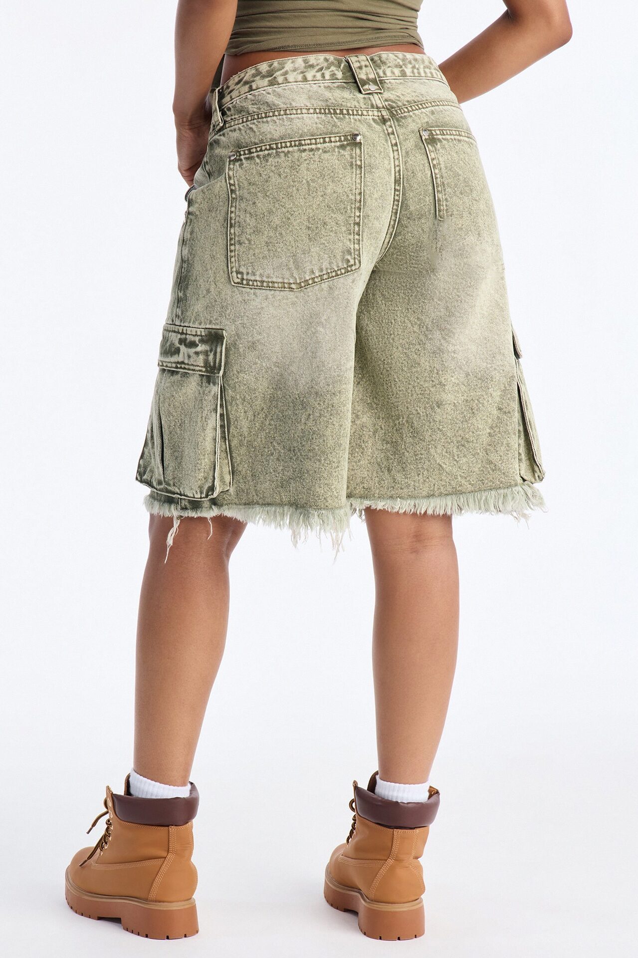 Austin Mid Rise Cargo Denim Jorts - Olive