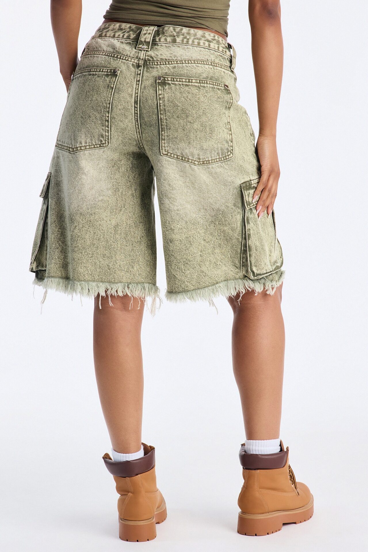 Austin Mid Rise Cargo Denim Jorts - Olive