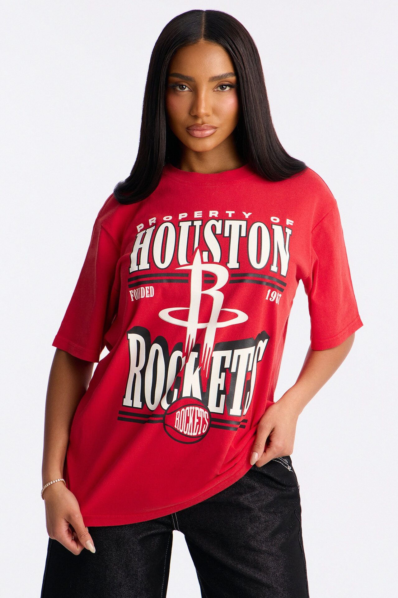 NBA Houston Rockets Washed Oversized Tee - Red