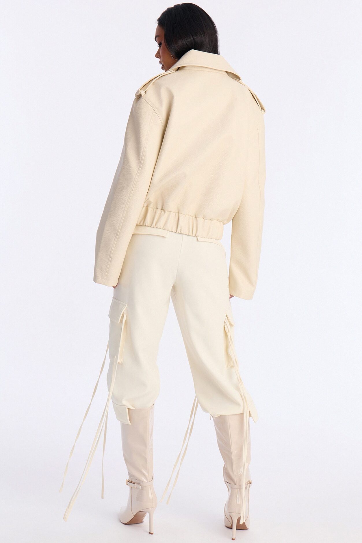 Adrienne Double Breasted Faux Leather Jacket - Bone