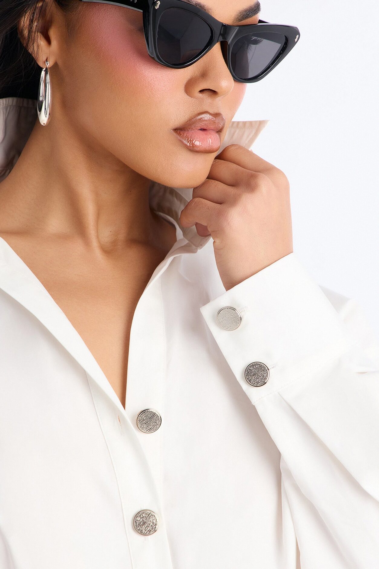 Yasmine Shirt Midi Dress - White/Black