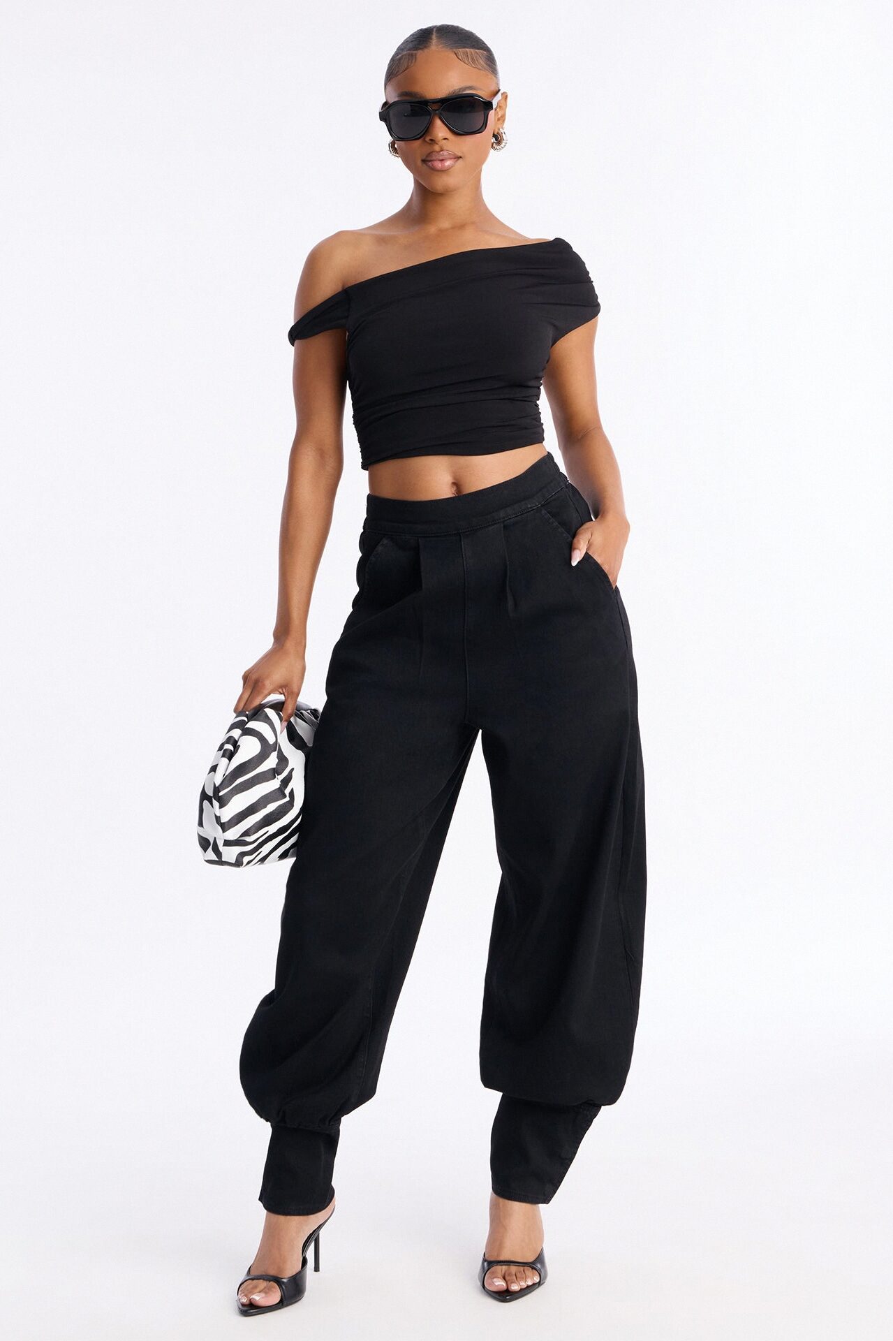 Destination Unknown Drapey Denim Balloon Jeans - Black