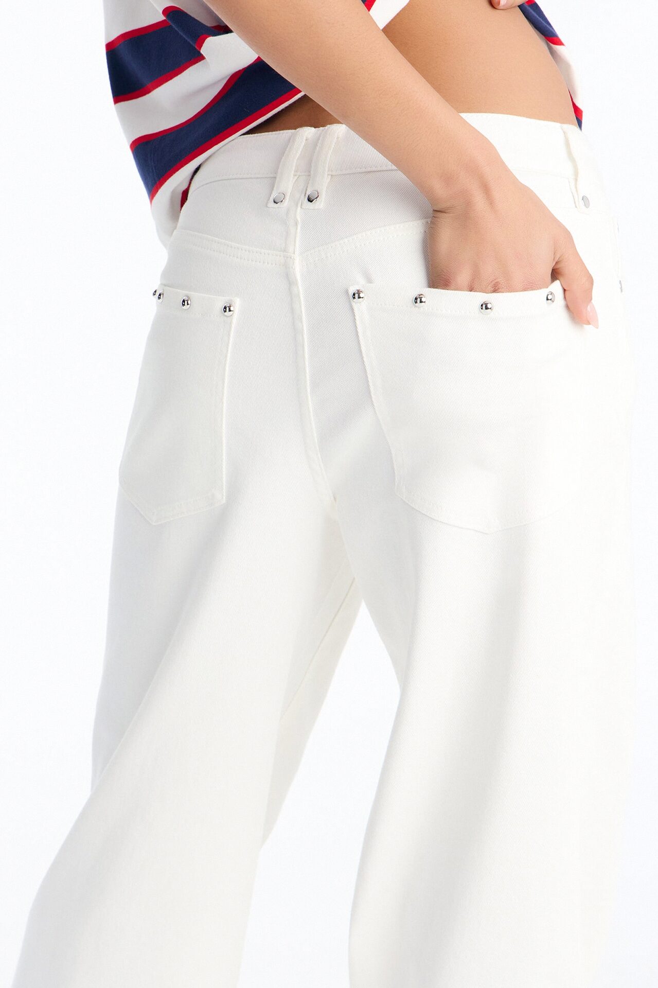 Santorini Studded Stretch Wide Leg Jeans - White