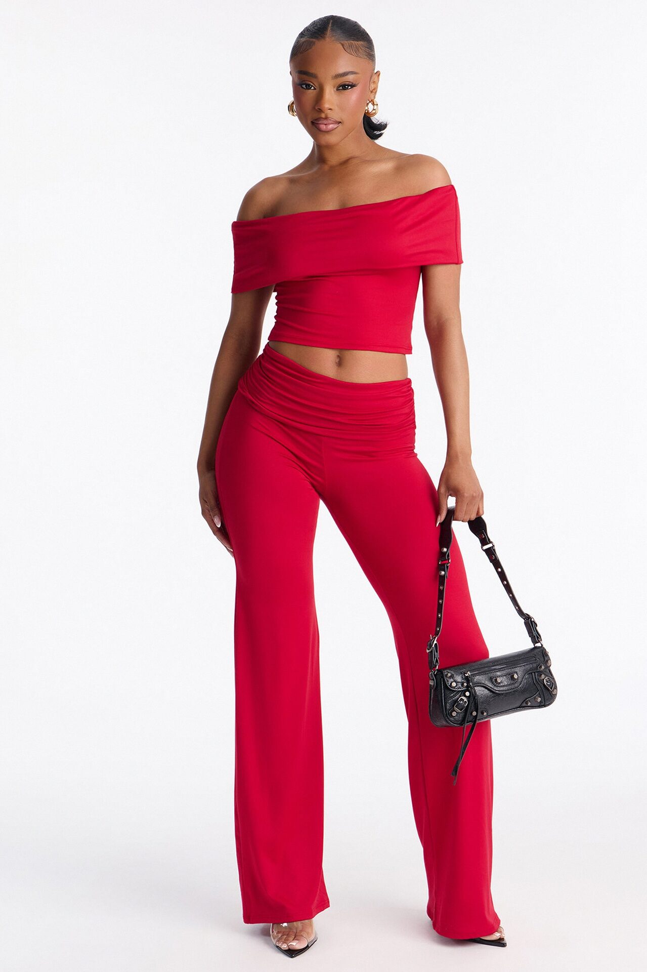 Mila Off Shoulder Pant Set - Red