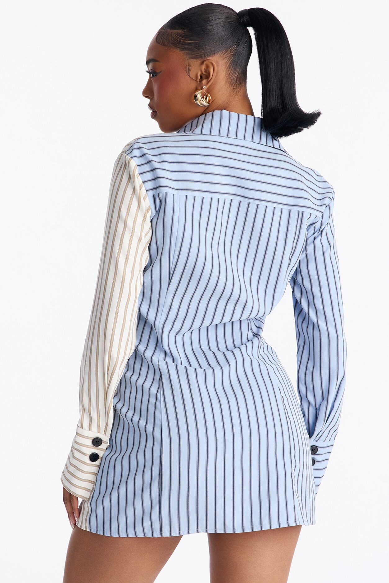 Viviana Collar Striped Mini Dress - Blue/combo