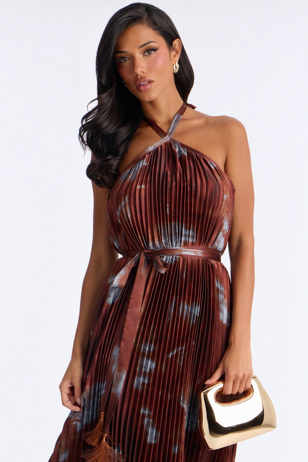 Flirting Plisse Maxi Dress - Brown/combo