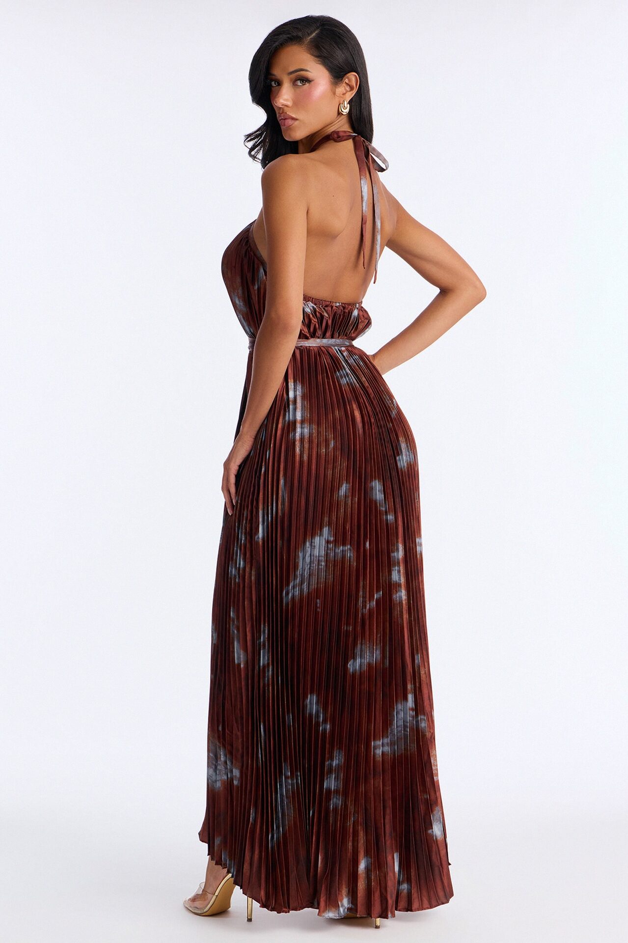 Flirting Plisse Maxi Dress - Brown/combo