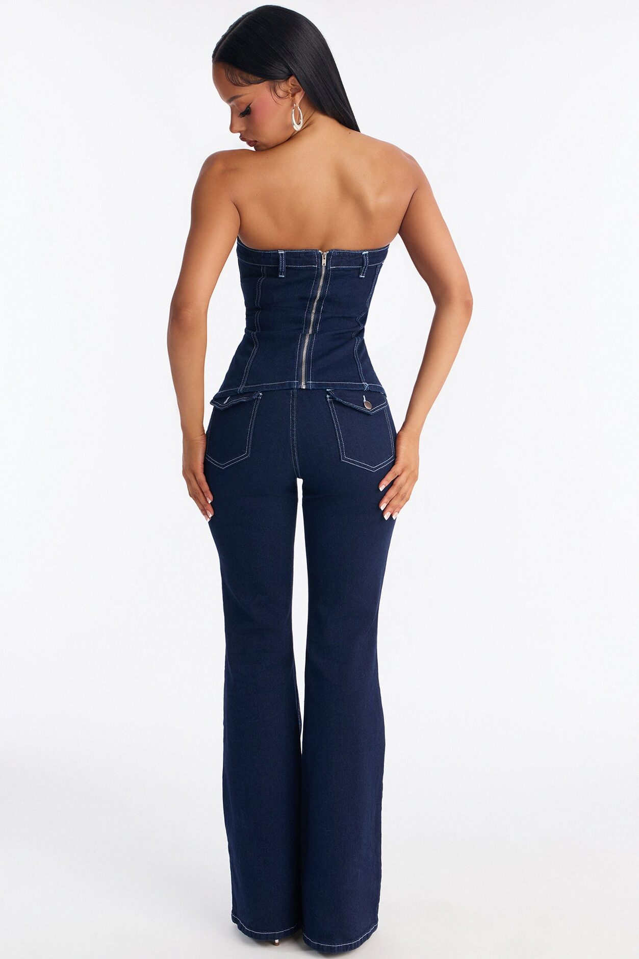Vanessa Strapless Denim Pant Set - Dark Wash