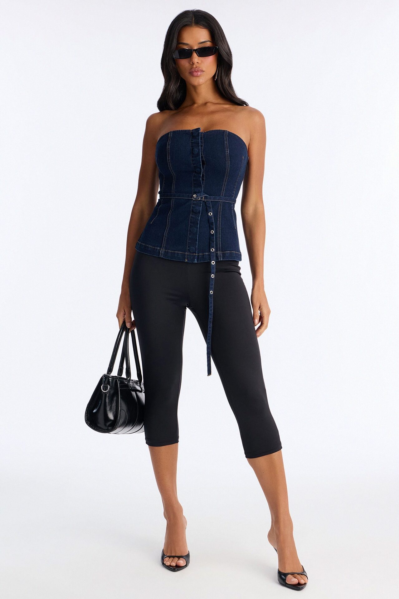 Denim Always Belted Peplum Top - Dark Wash
