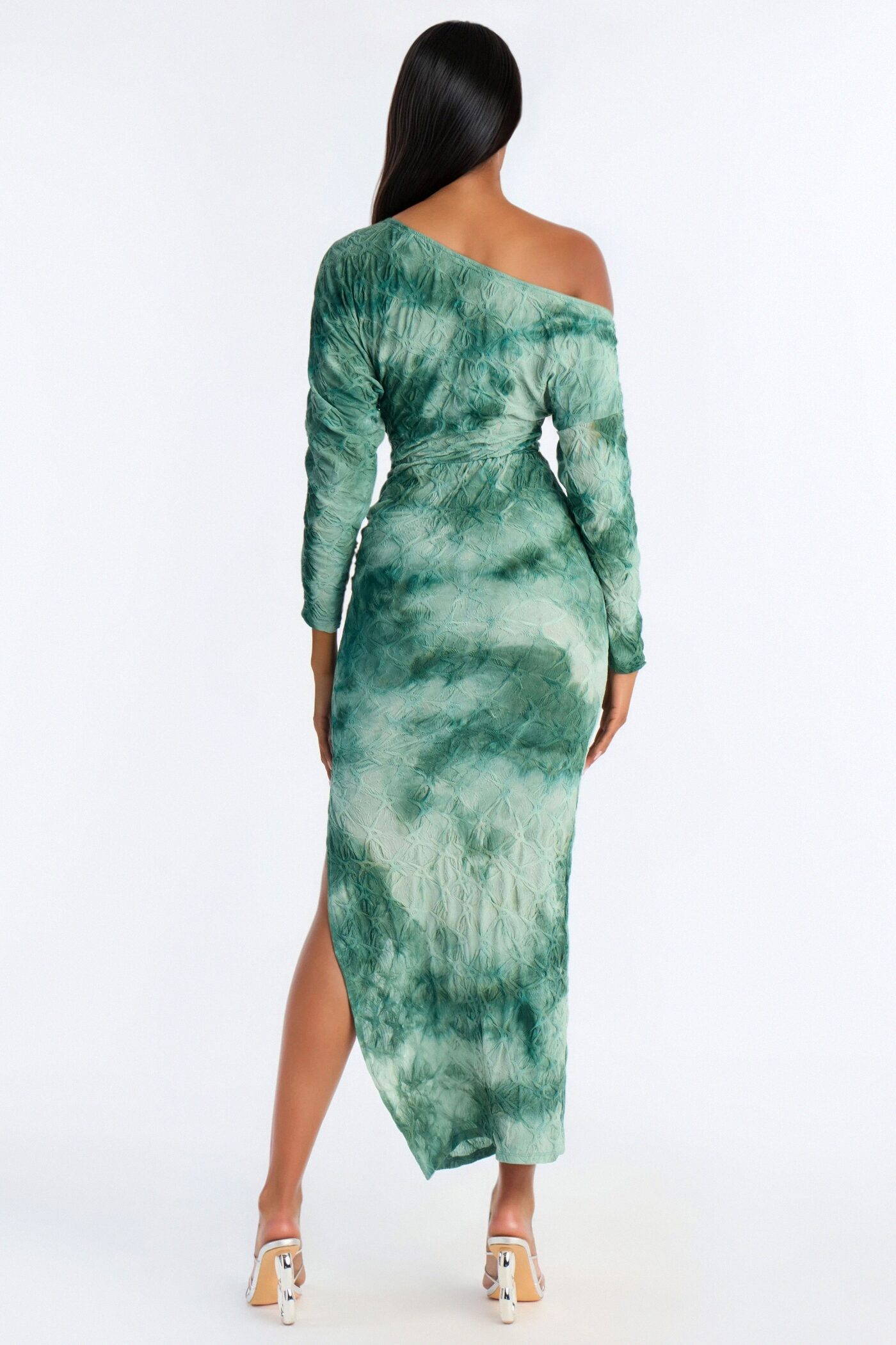 Riannon Textured Tie Dye Maxi Dress - Green/combo