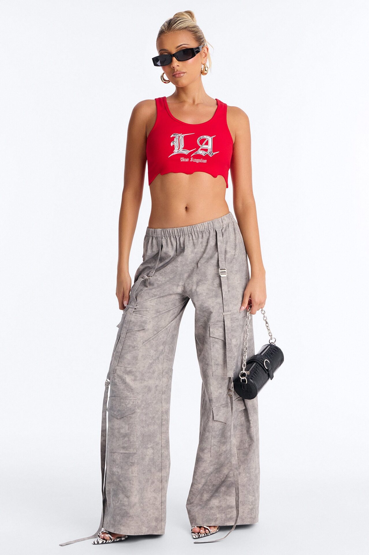 Wyn Low Rise Cargo Wide Leg Pant 34″ - Grey/combo