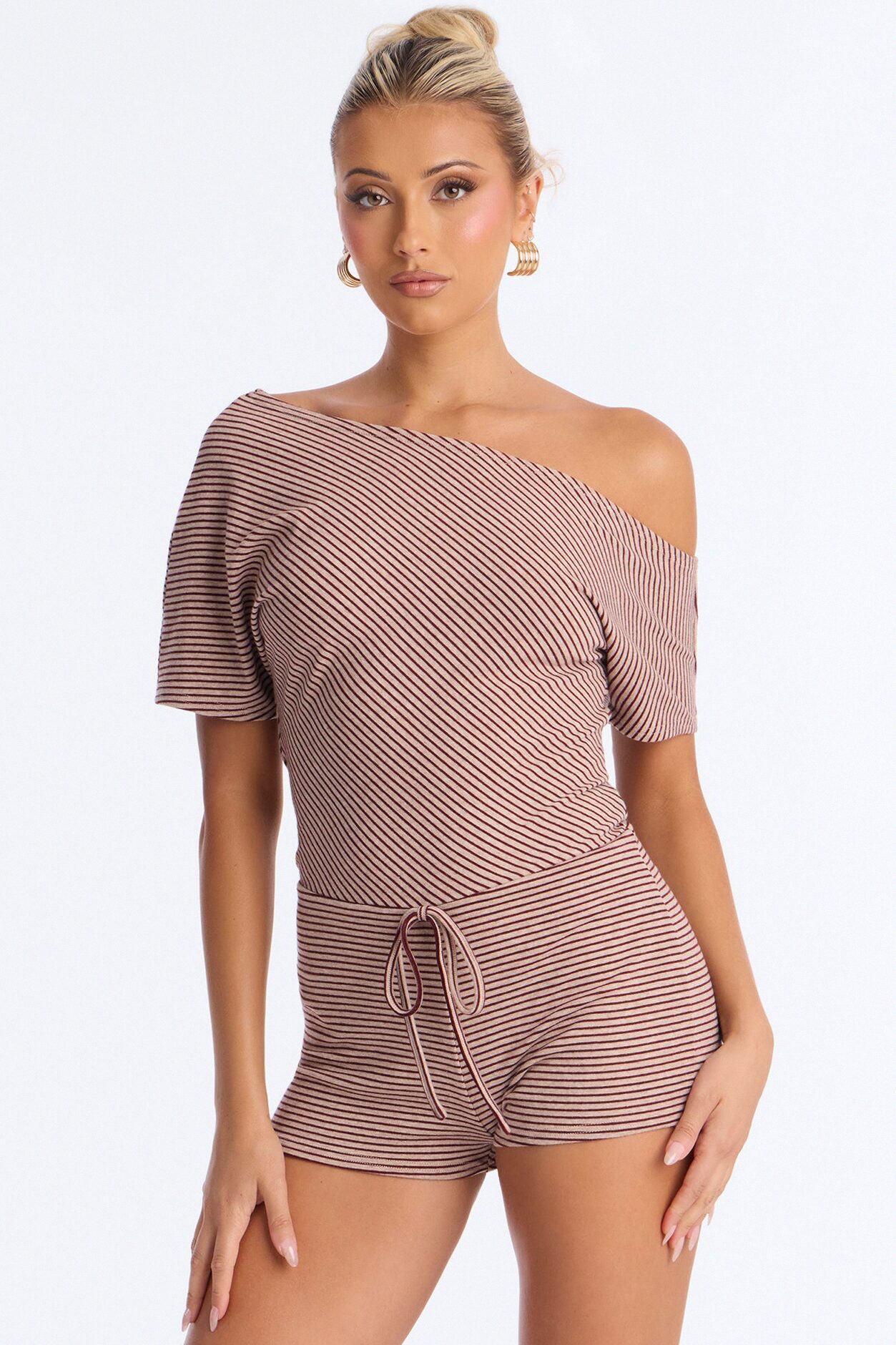 Sunny Side Striped Romper - Chocolate
