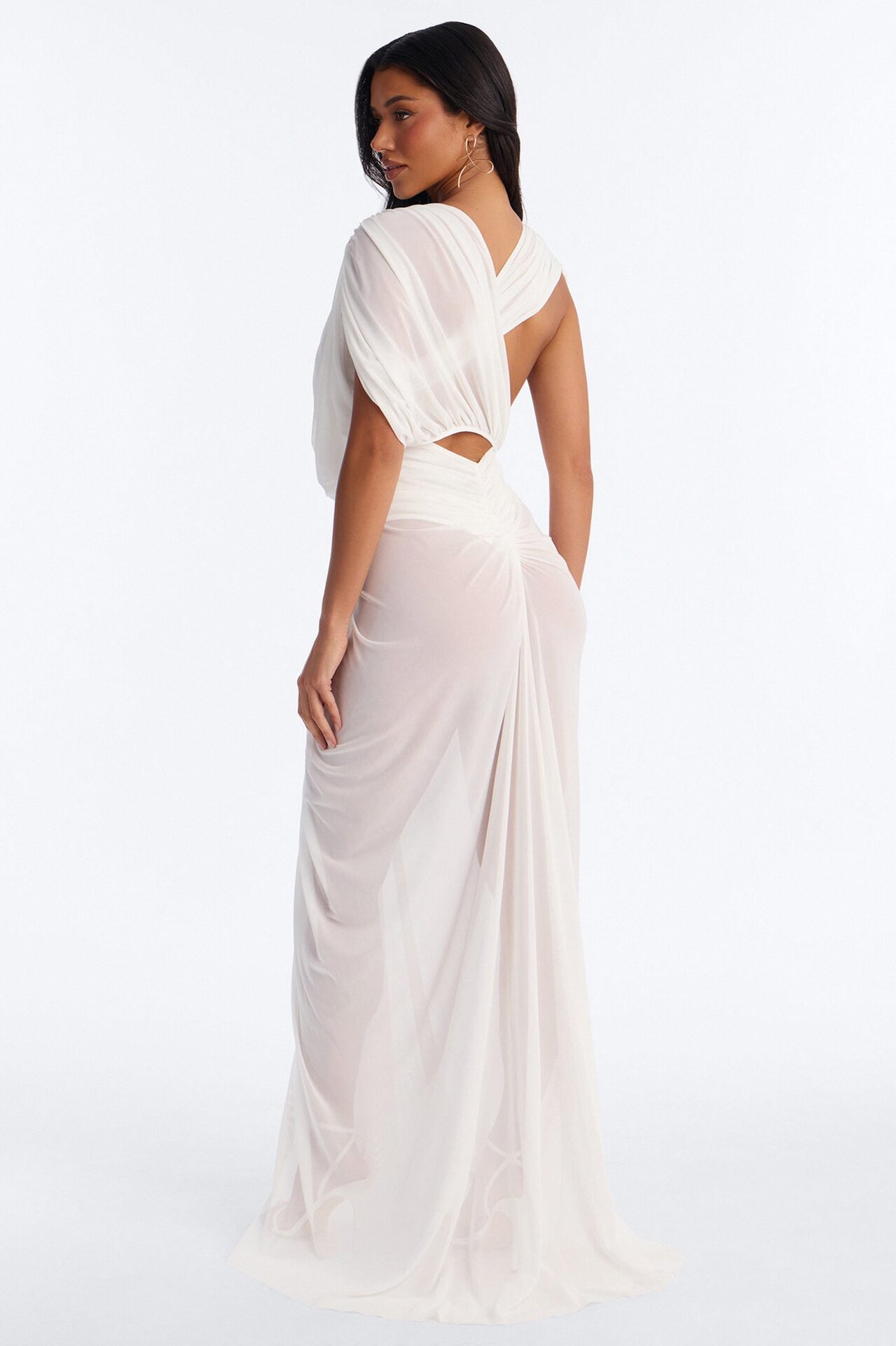 Sisley Draped Mesh Maxi Dress - White