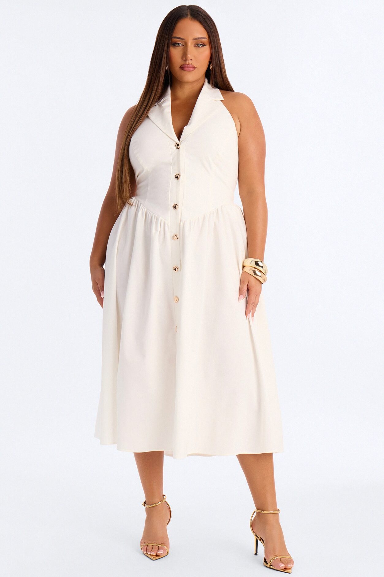 Giselle Collar Halter Midi Dress - White