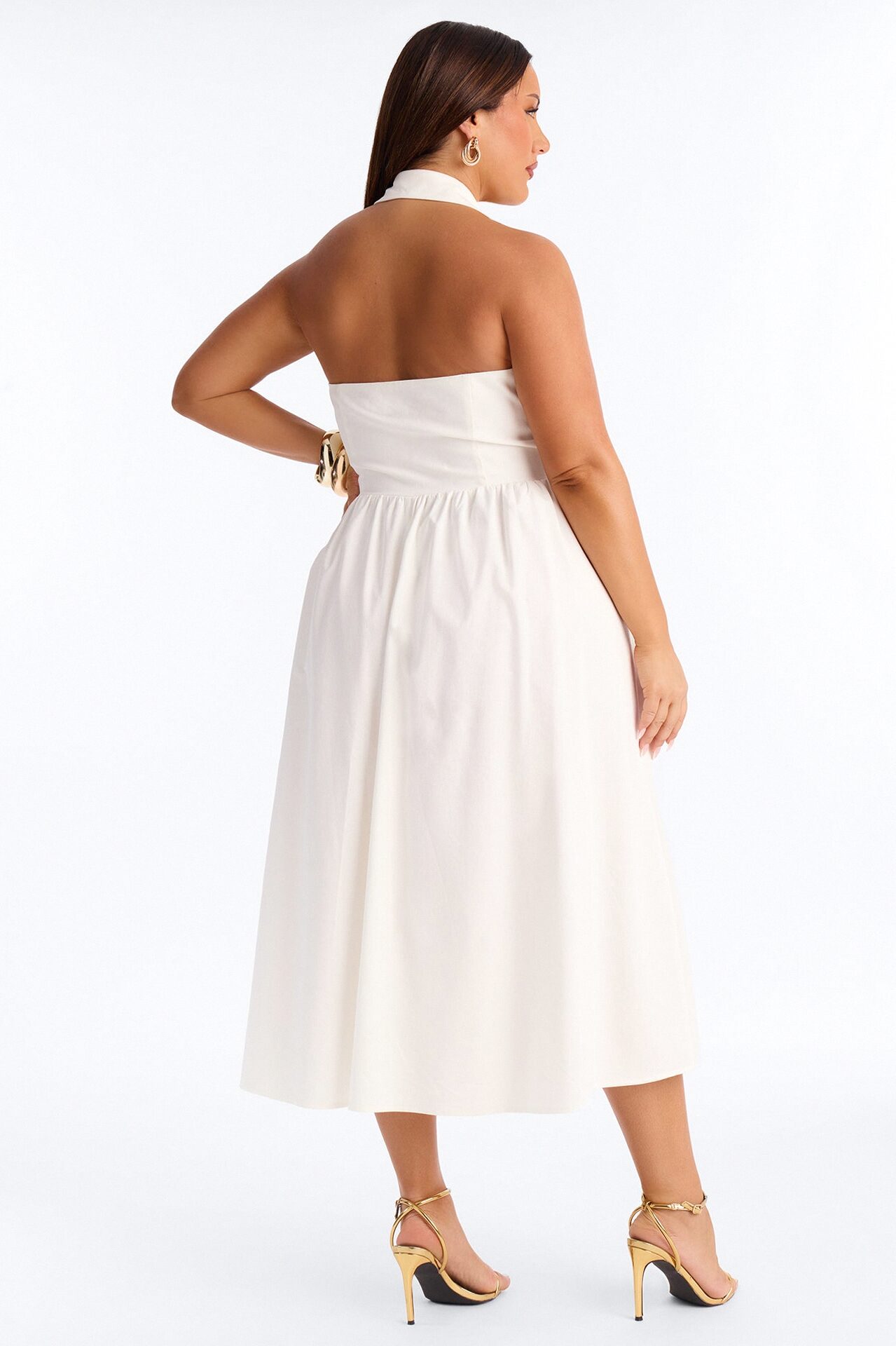 Giselle Collar Halter Midi Dress - White