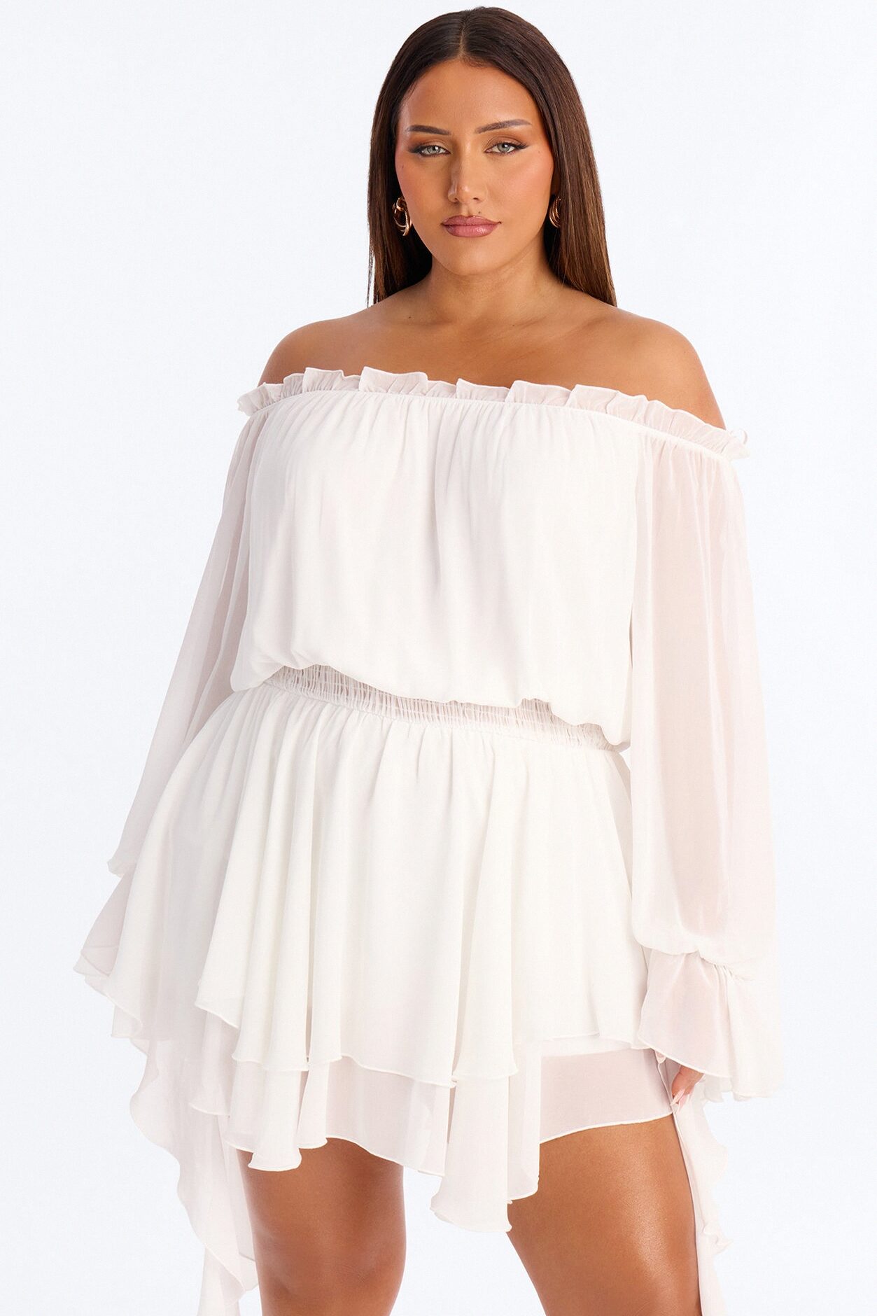Paulina Ruffle Chiffon Mini Dress - White