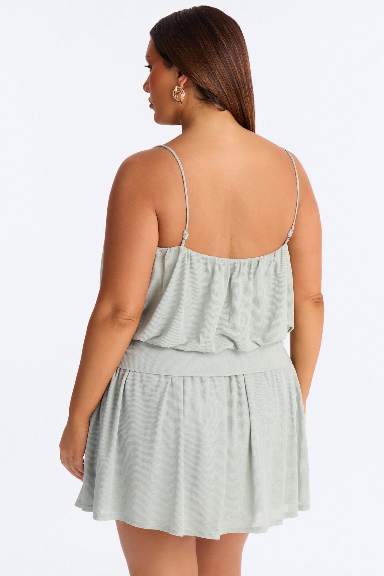 Luna Spaghetti Strap Textured Mini Dress - Sage