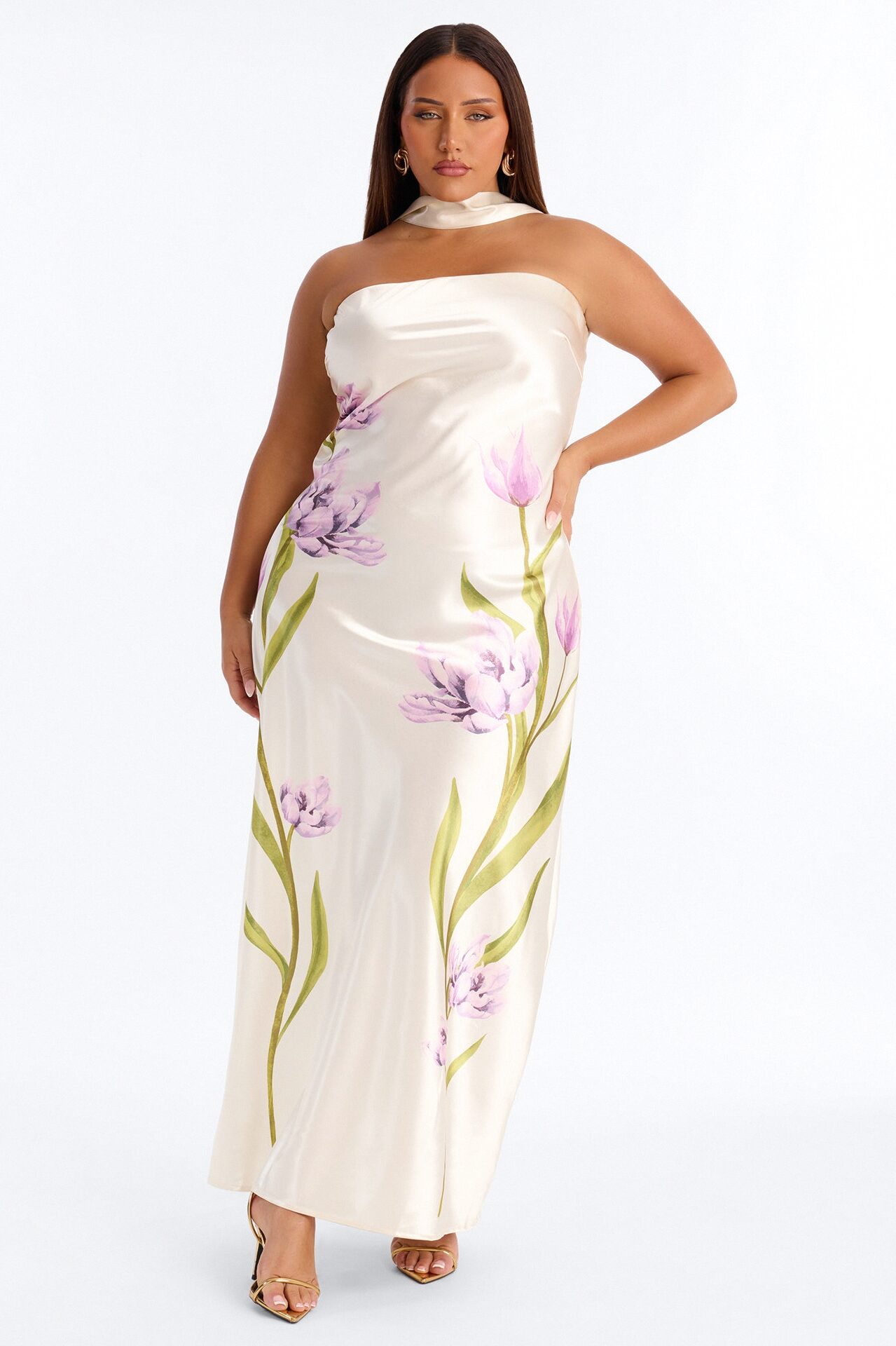 Jelissa Scarf Satin Maxi Dress - Ivory/combo