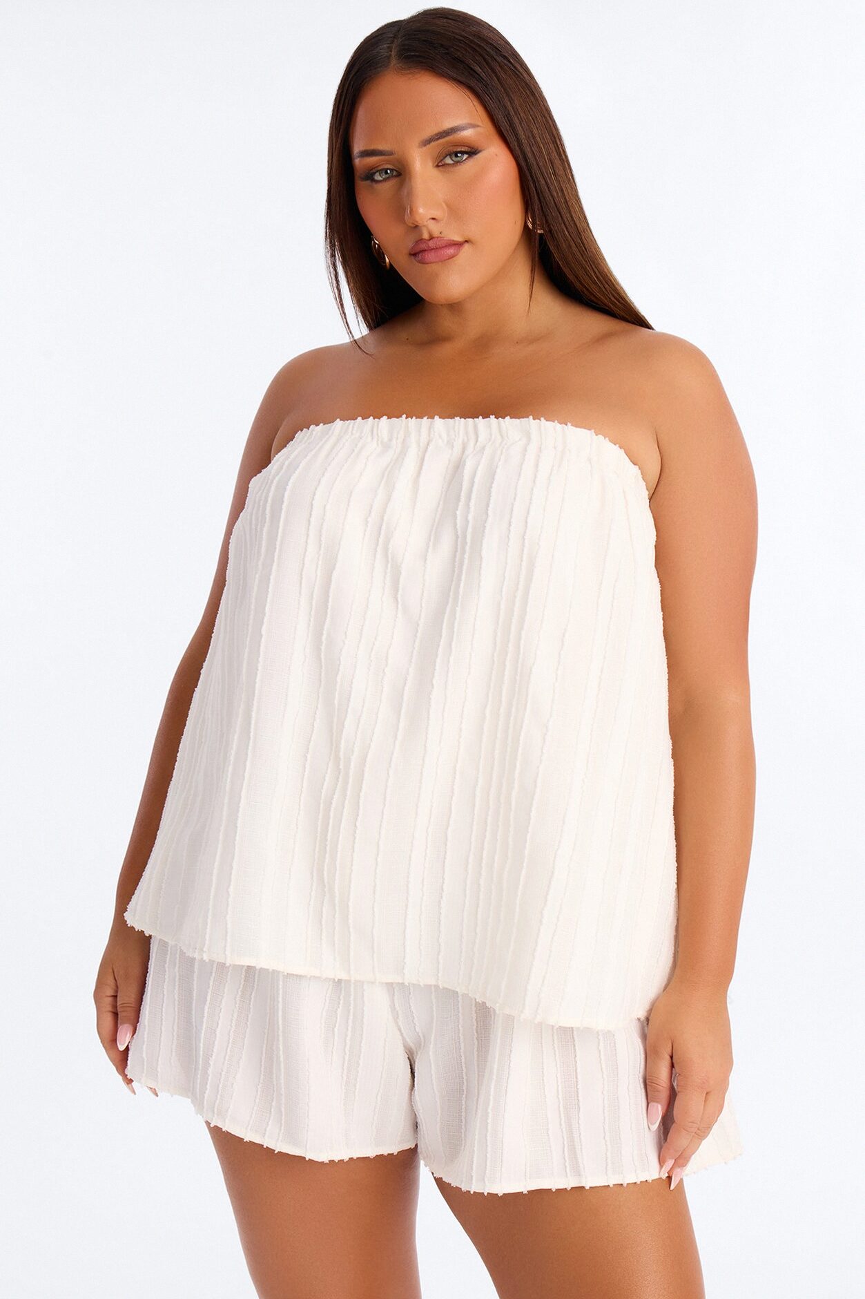 Kayley Strapless Tiered Romper - White