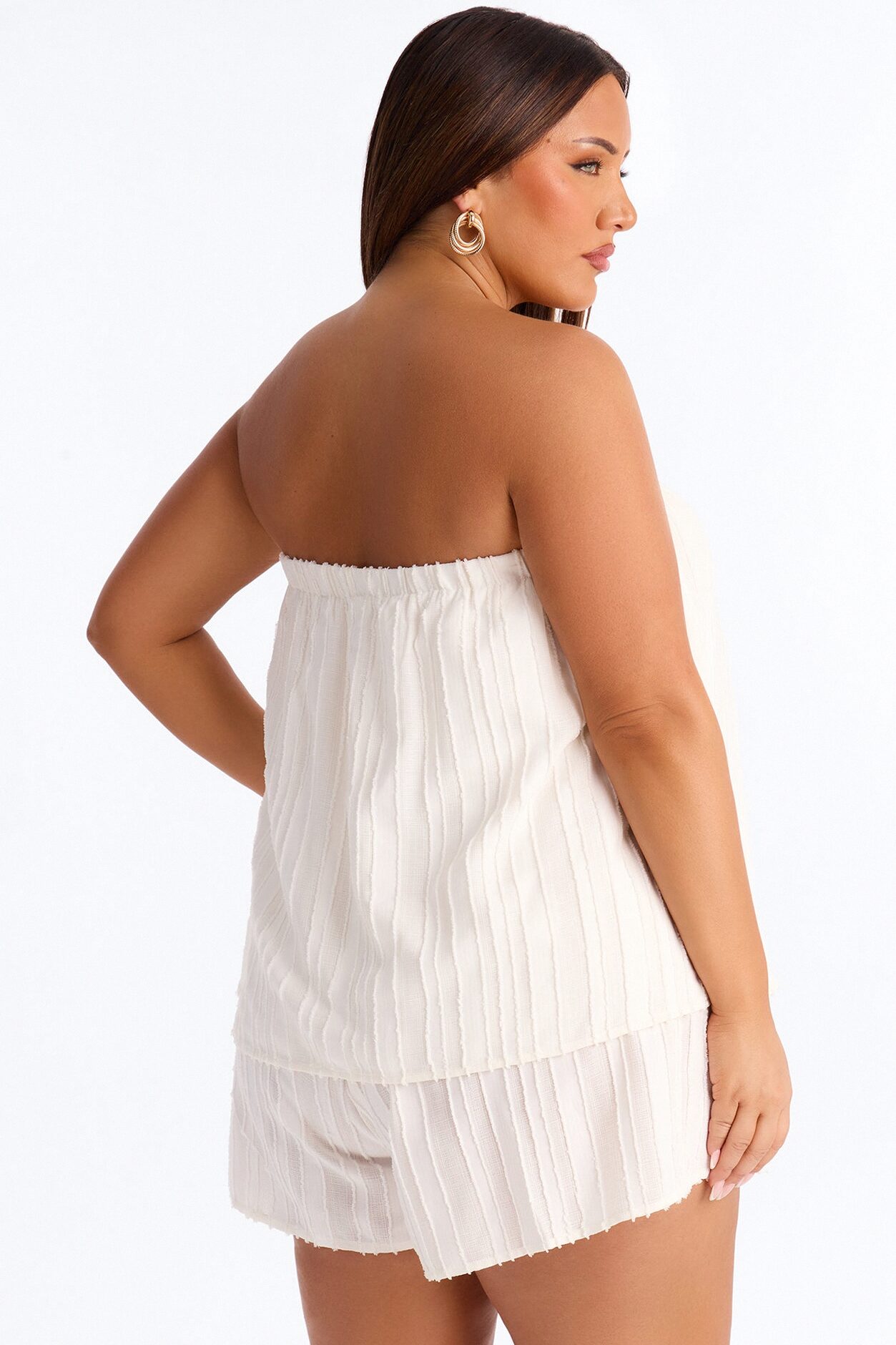 Kayley Strapless Tiered Romper - White