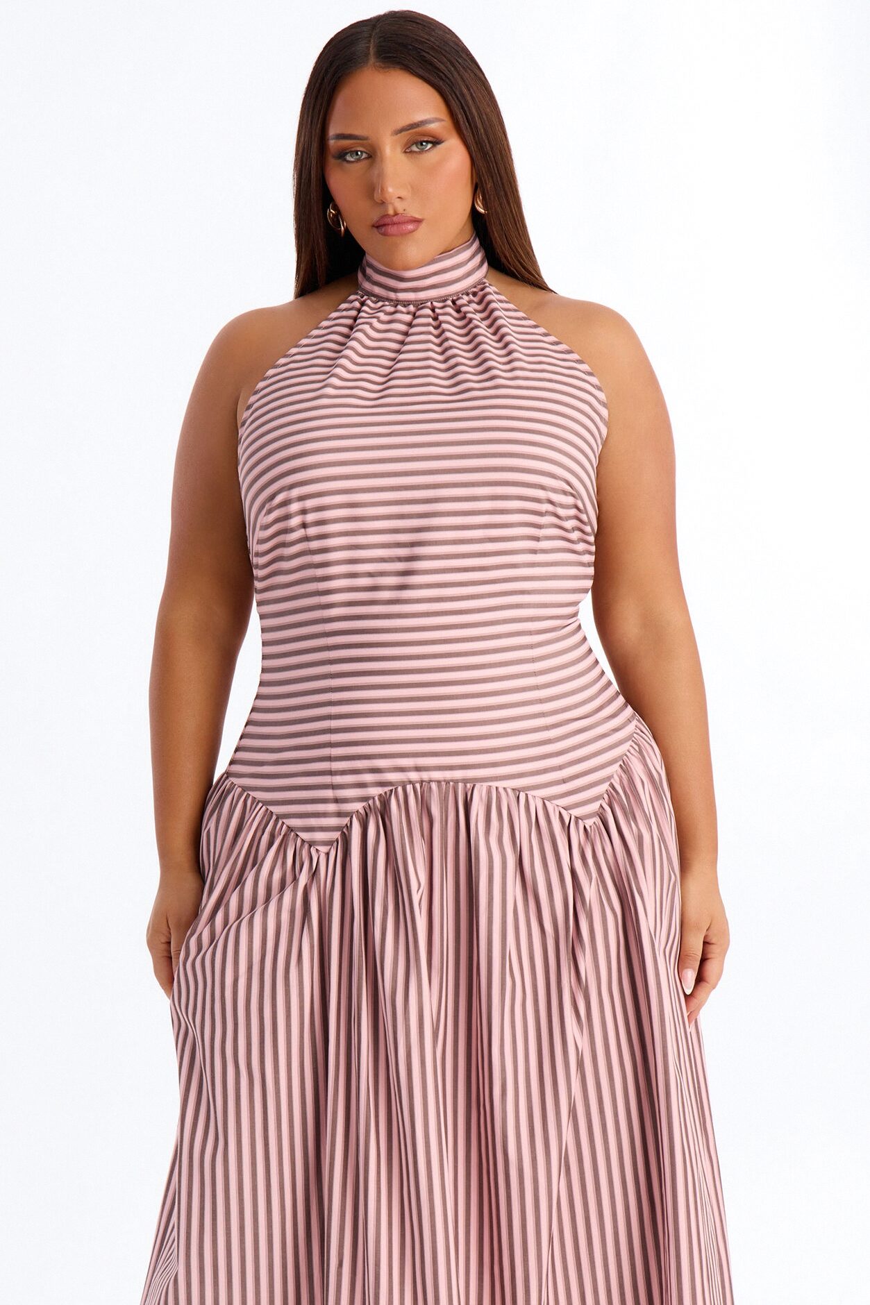 Clara Pleated Striped Midi Dress - Pink/combo
