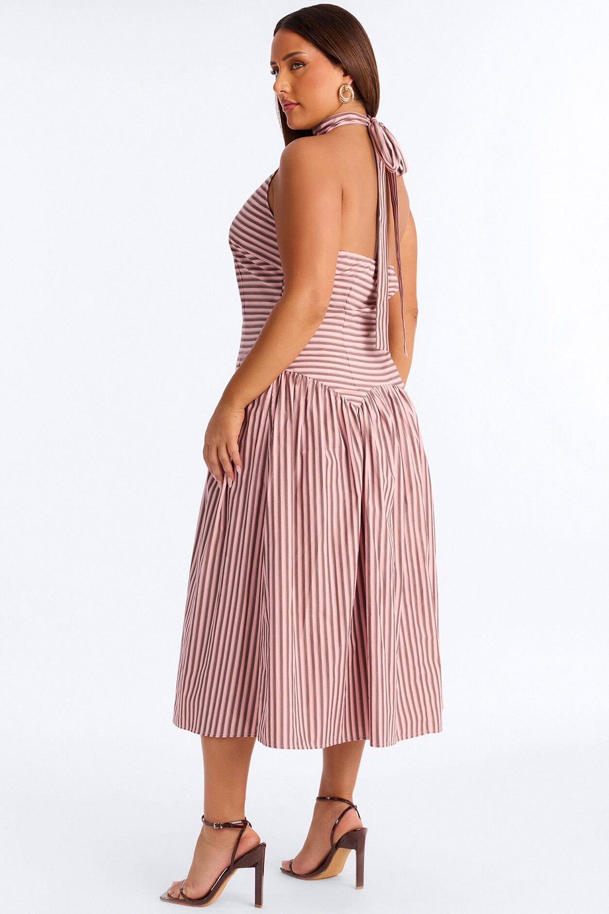 Clara Pleated Striped Midi Dress - Pink/combo