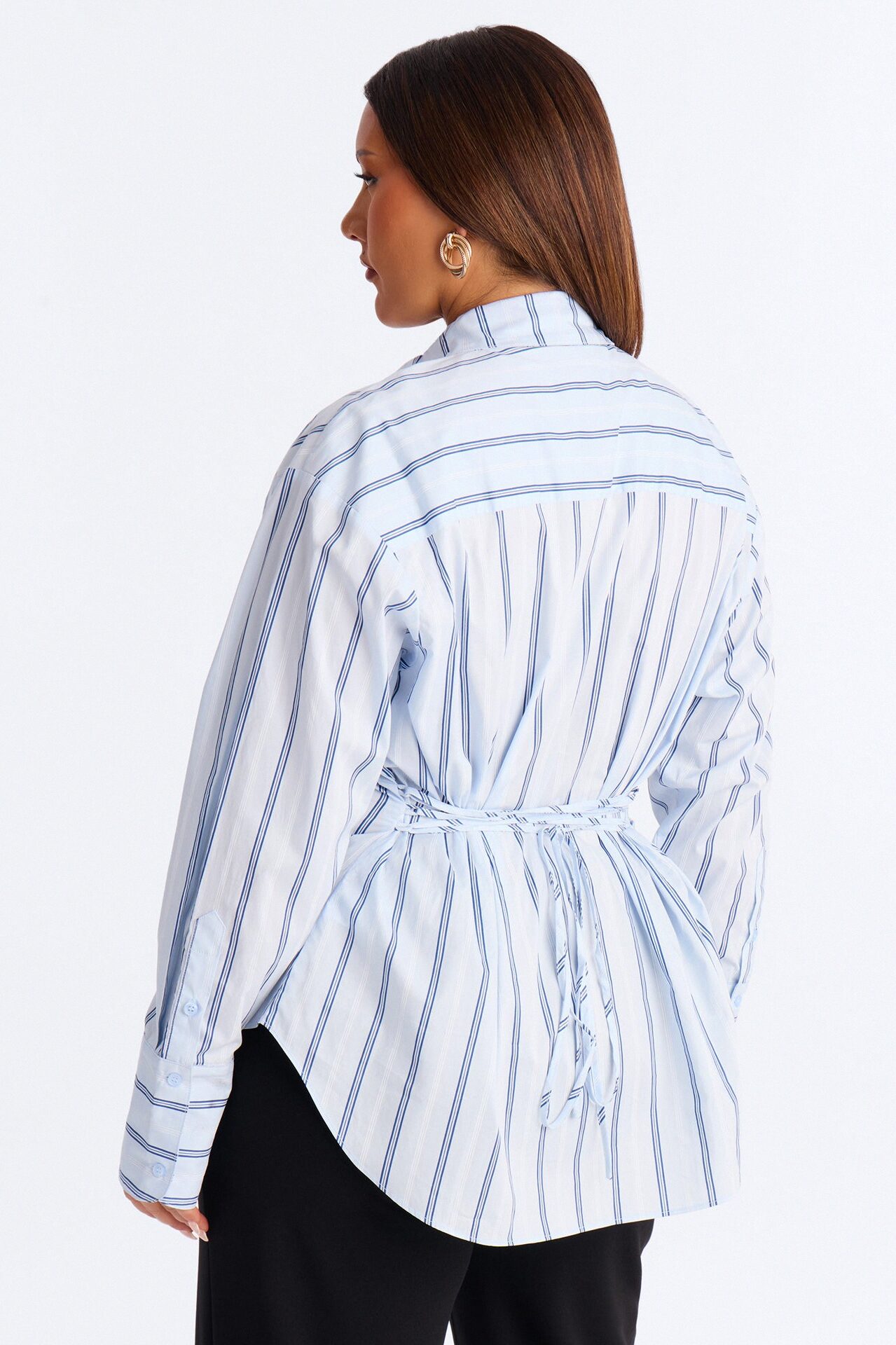 Silent Flex Lace Up Stripe Poplin Shirt - Blue/combo