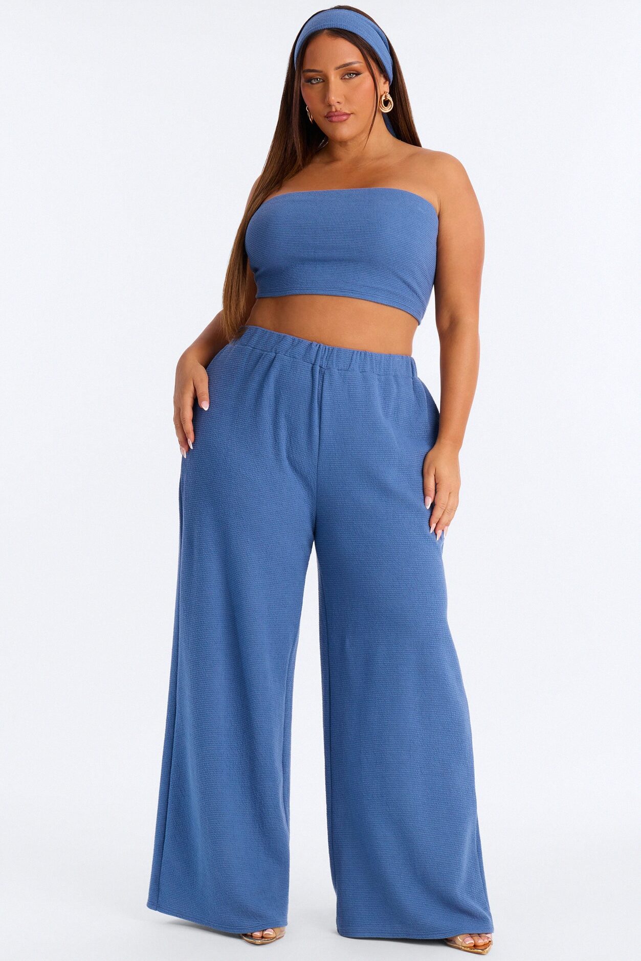 Juliette Textured 3 Piece Pant Set - Blue