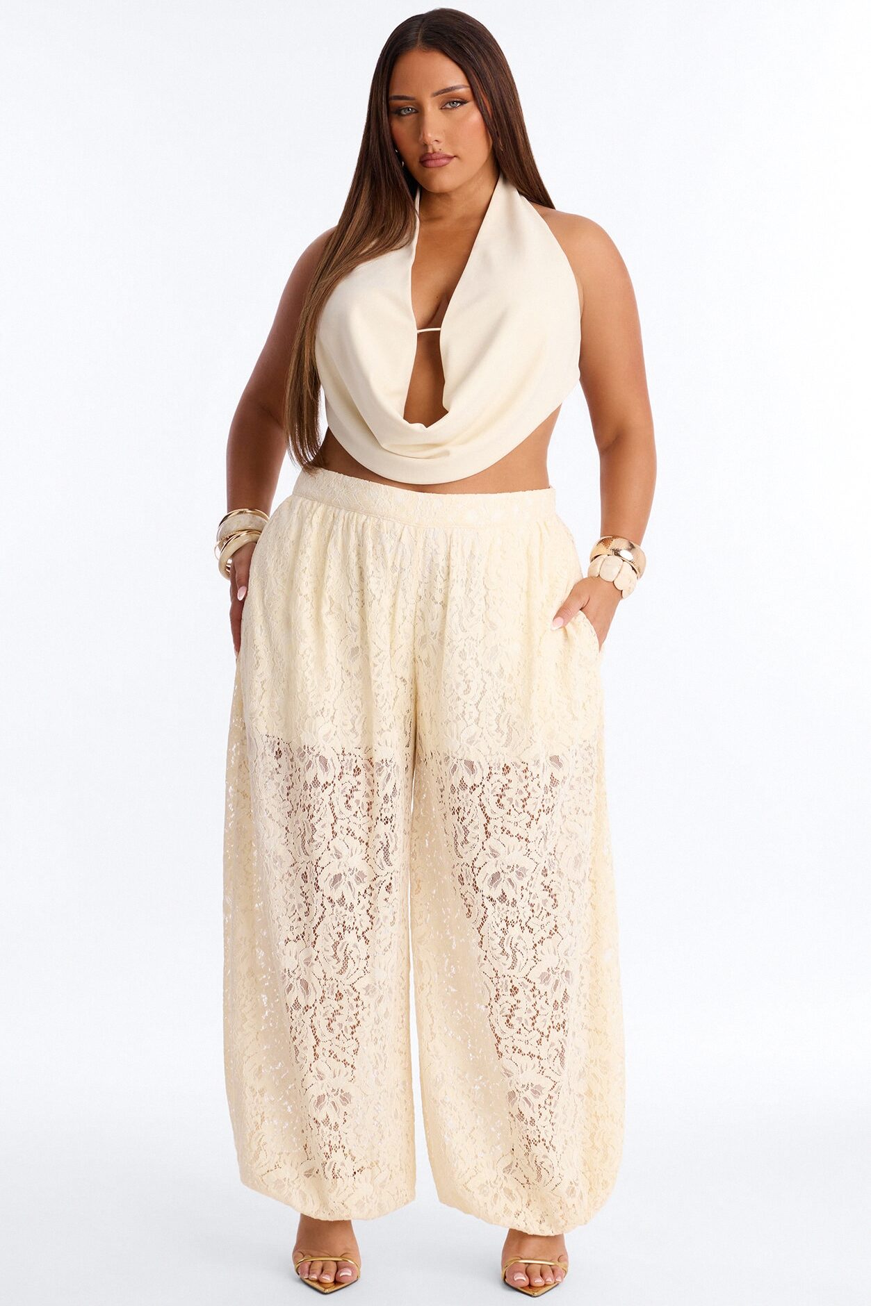 Barely A Secret Sheer Lace Balloon Pant 30″ - Ivory