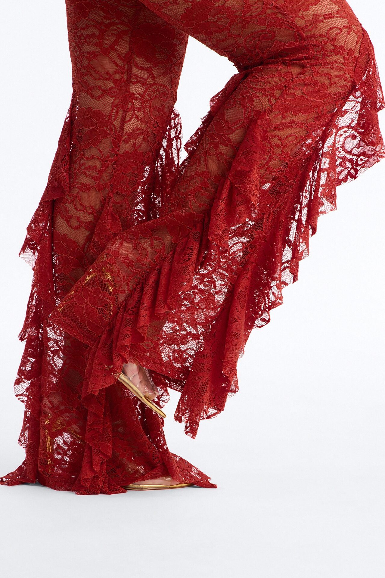 Biyanka Ruffle Lace Flare Pant - Terracotta