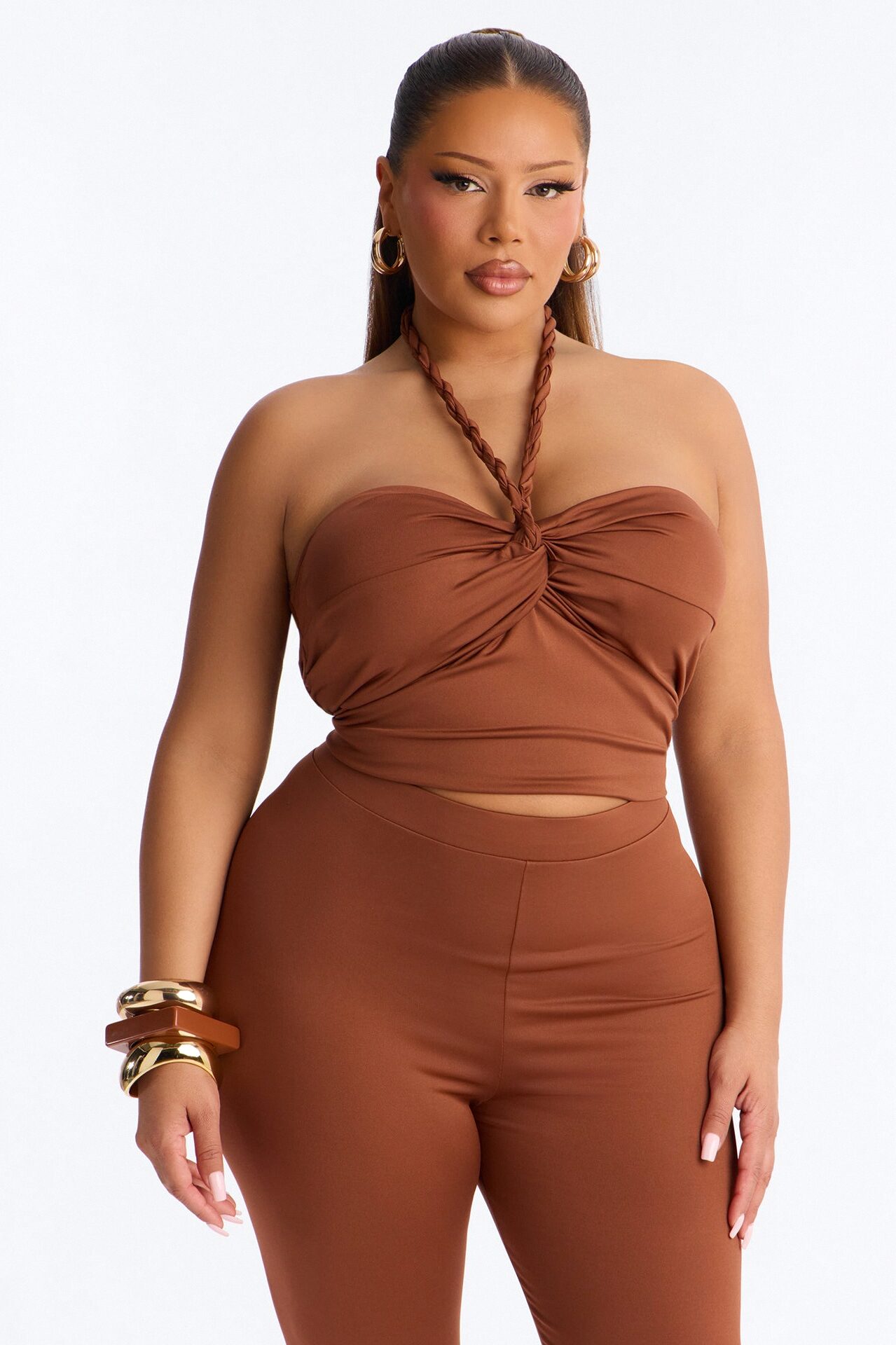 Bianca Braided Halter Capri Set - Brown
