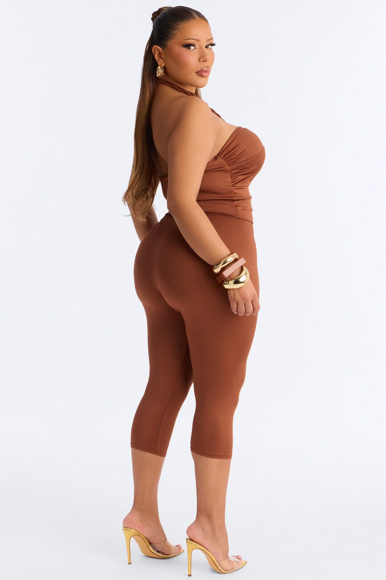 Bianca Braided Halter Capri Set - Brown