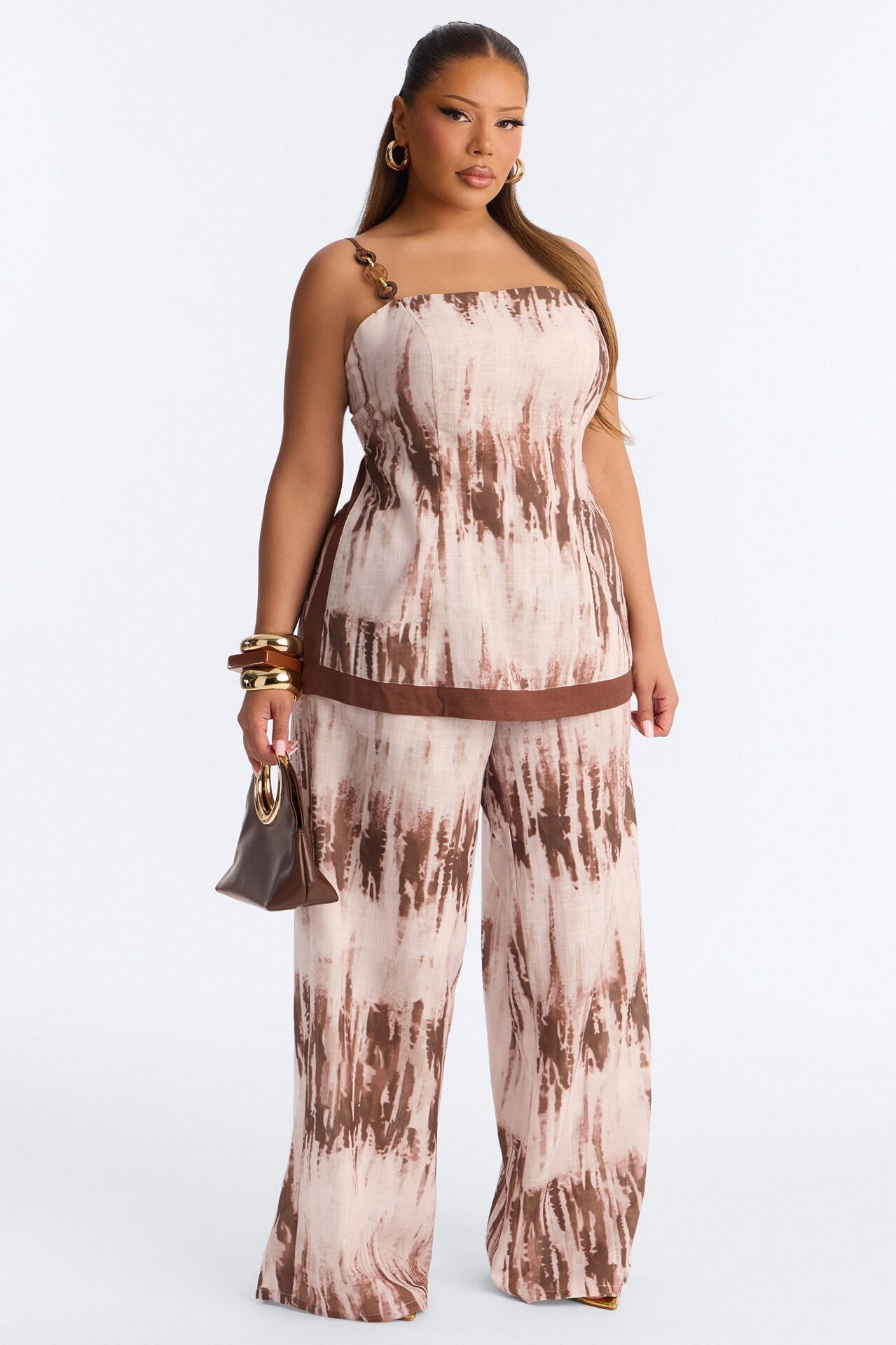 Yanira Linen Pant Set - Brown Combo