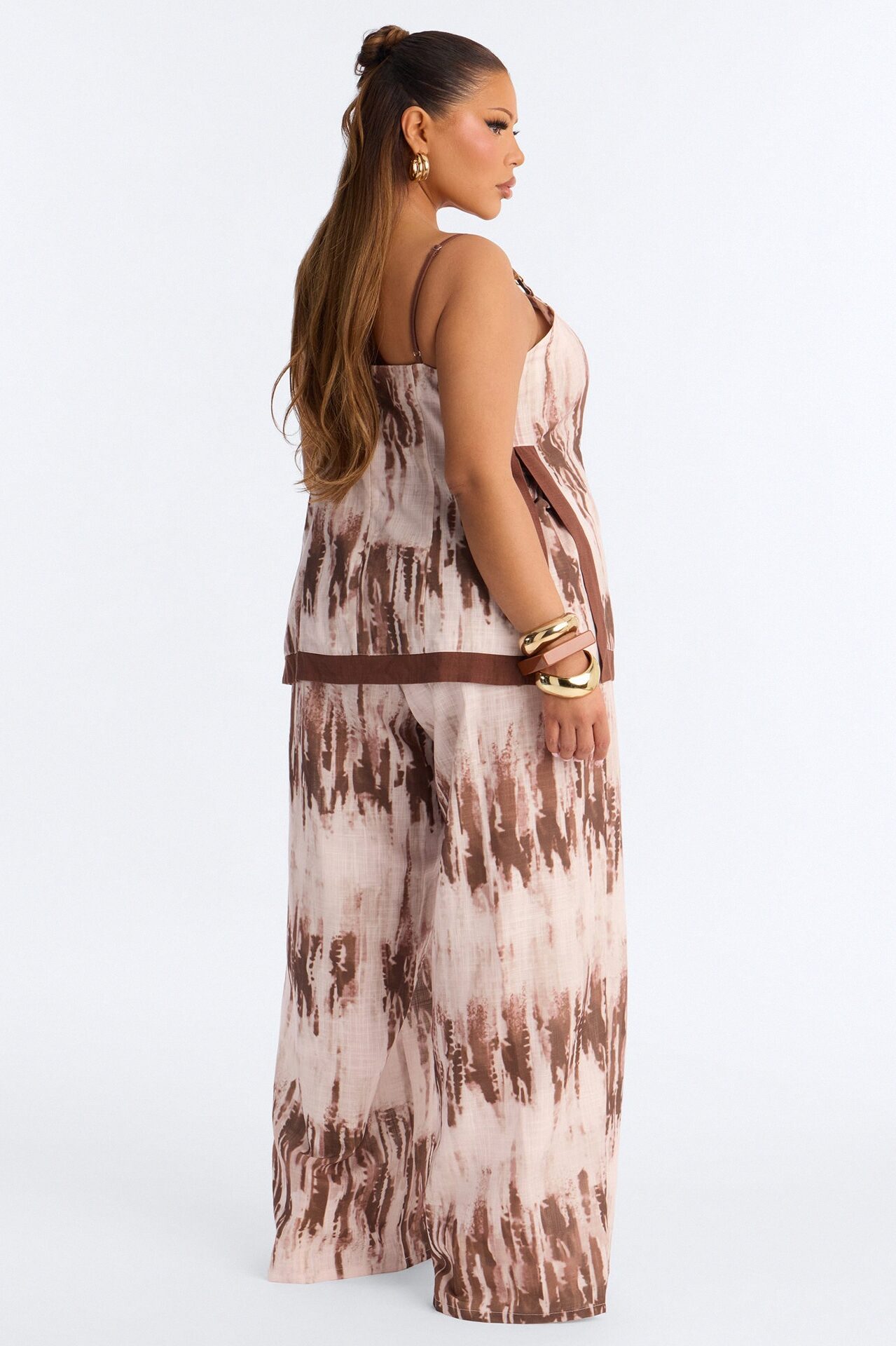 Yanira Linen Pant Set - Brown Combo