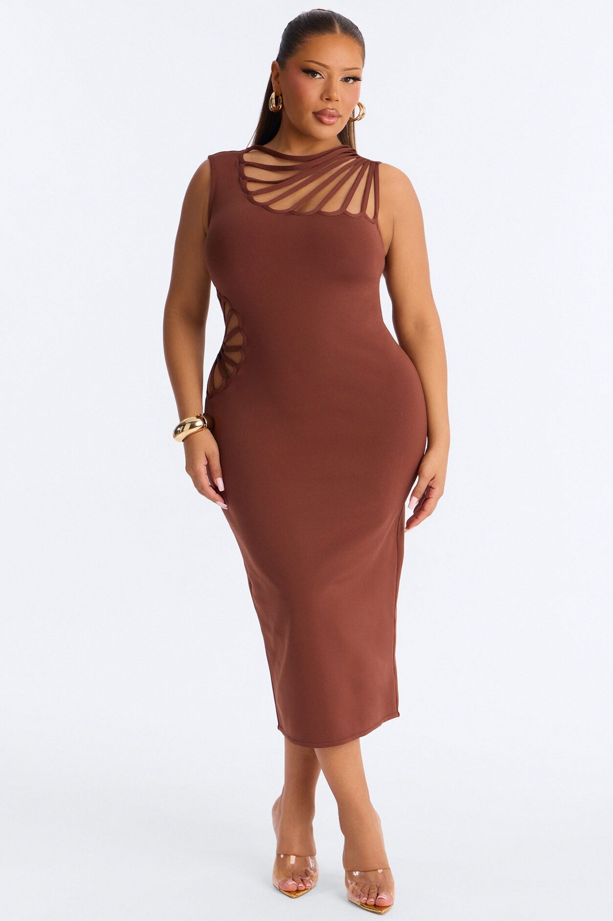 Sassy Angel Bandage Midi Dress - Brown