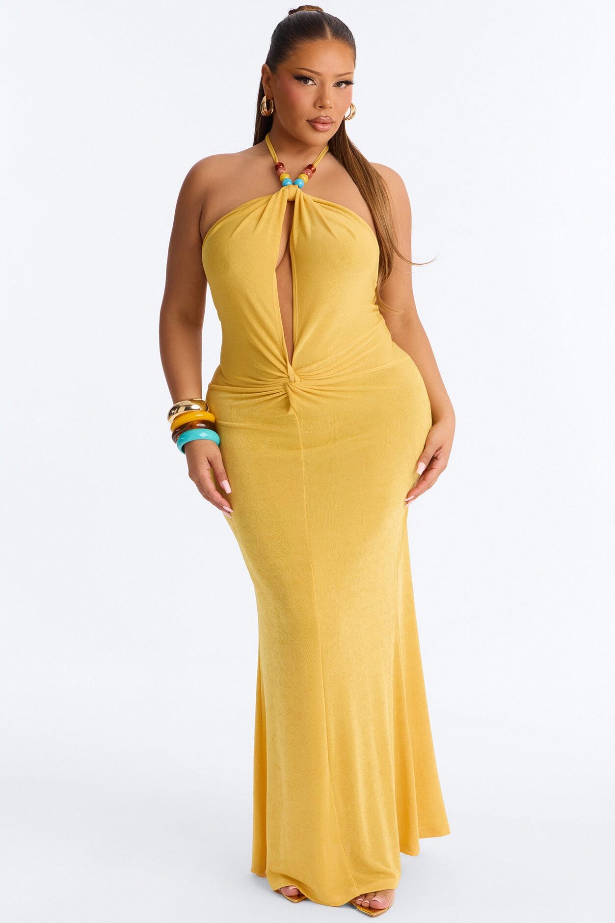 Tatiana Halter Ruched Maxi Dress - Yellow