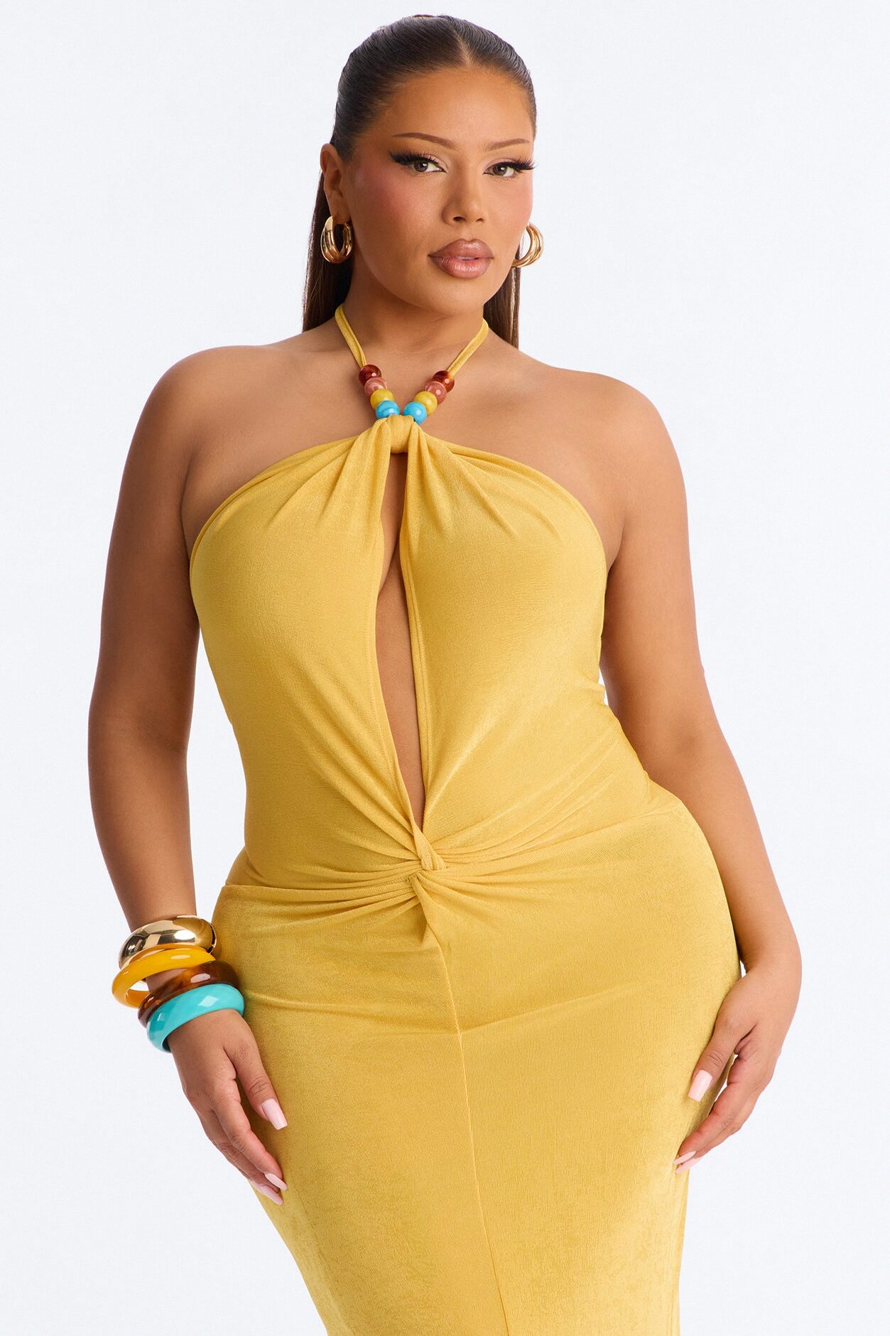 Tatiana Halter Ruched Maxi Dress - Yellow