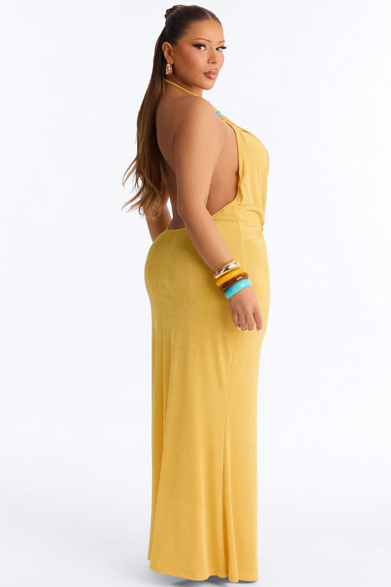 Tatiana Halter Ruched Maxi Dress - Yellow