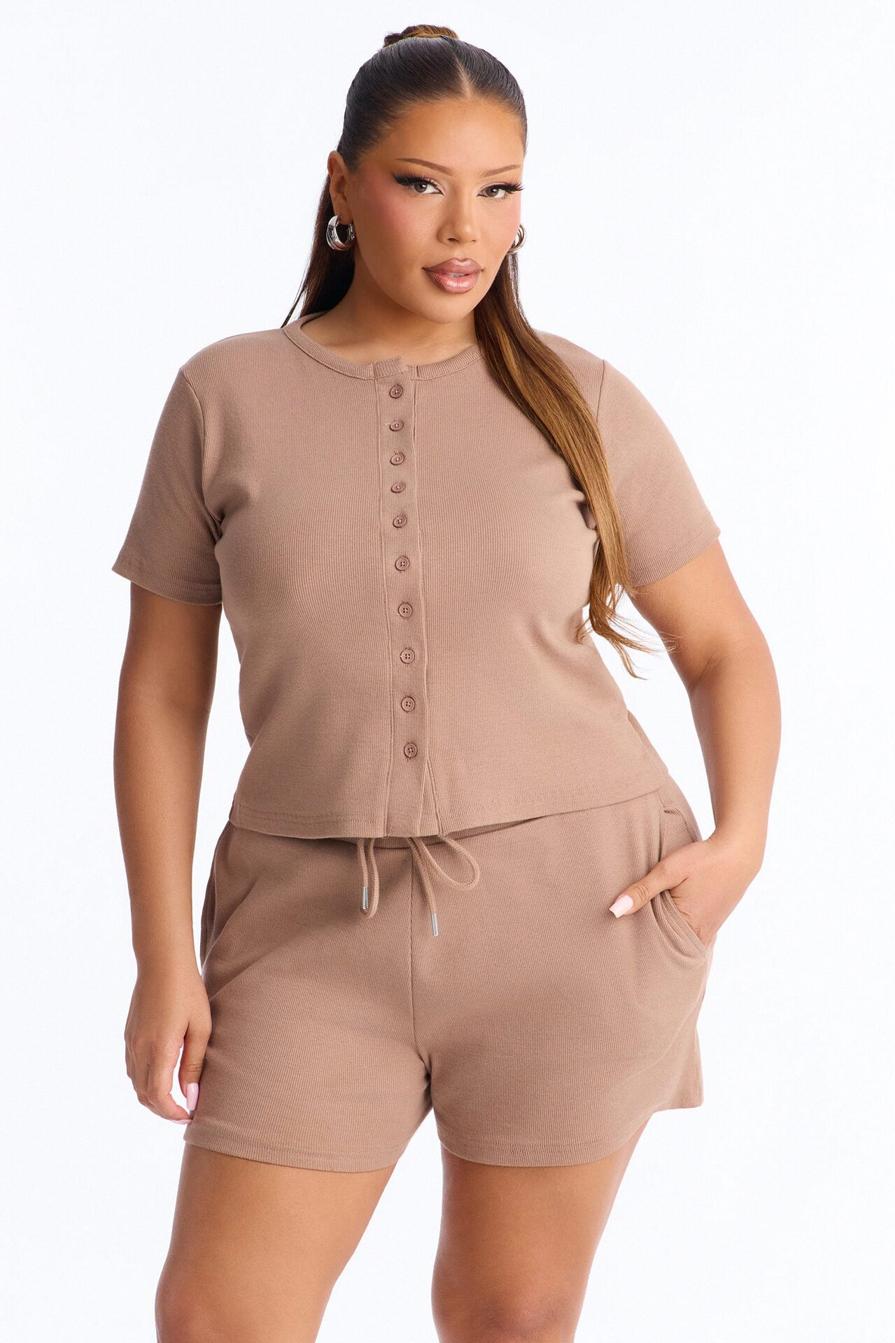 Hailey Ribbed Short Set - Mocha