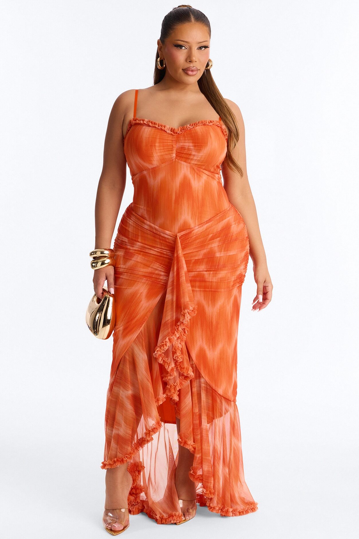 Summer Lover Mesh Maxi Dress - Orange/combo