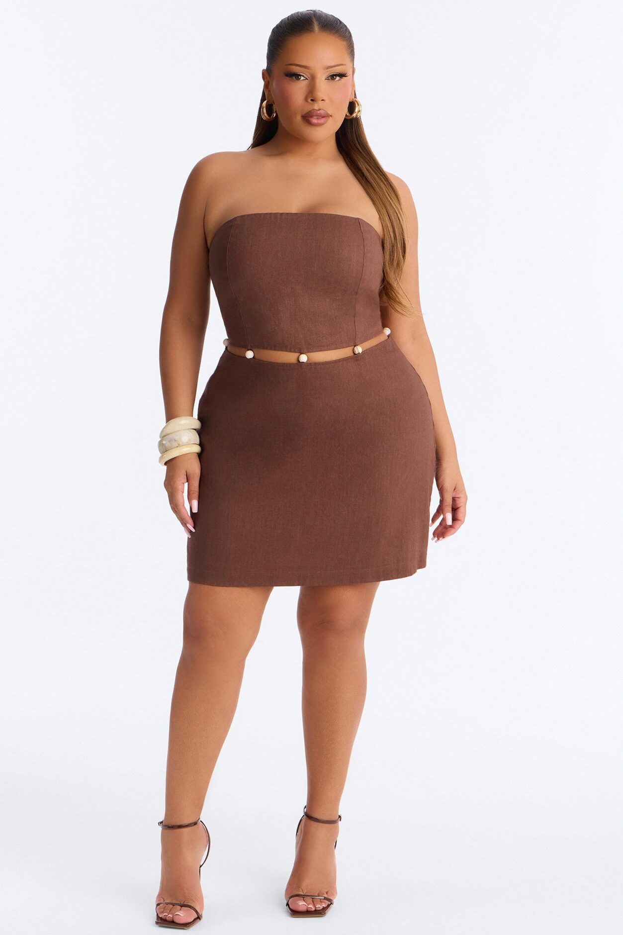 Coastal Queen Strapless Mini Dress - Brown