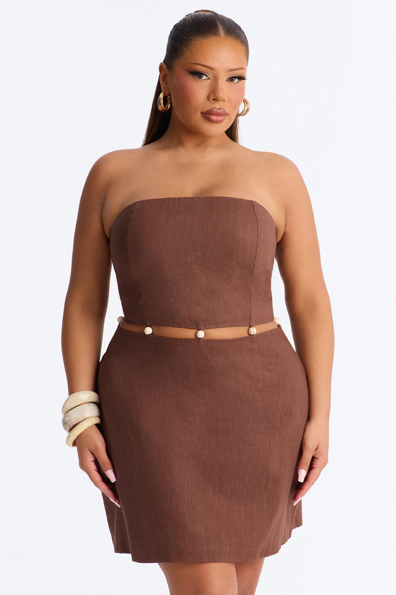 Coastal Queen Strapless Mini Dress - Brown