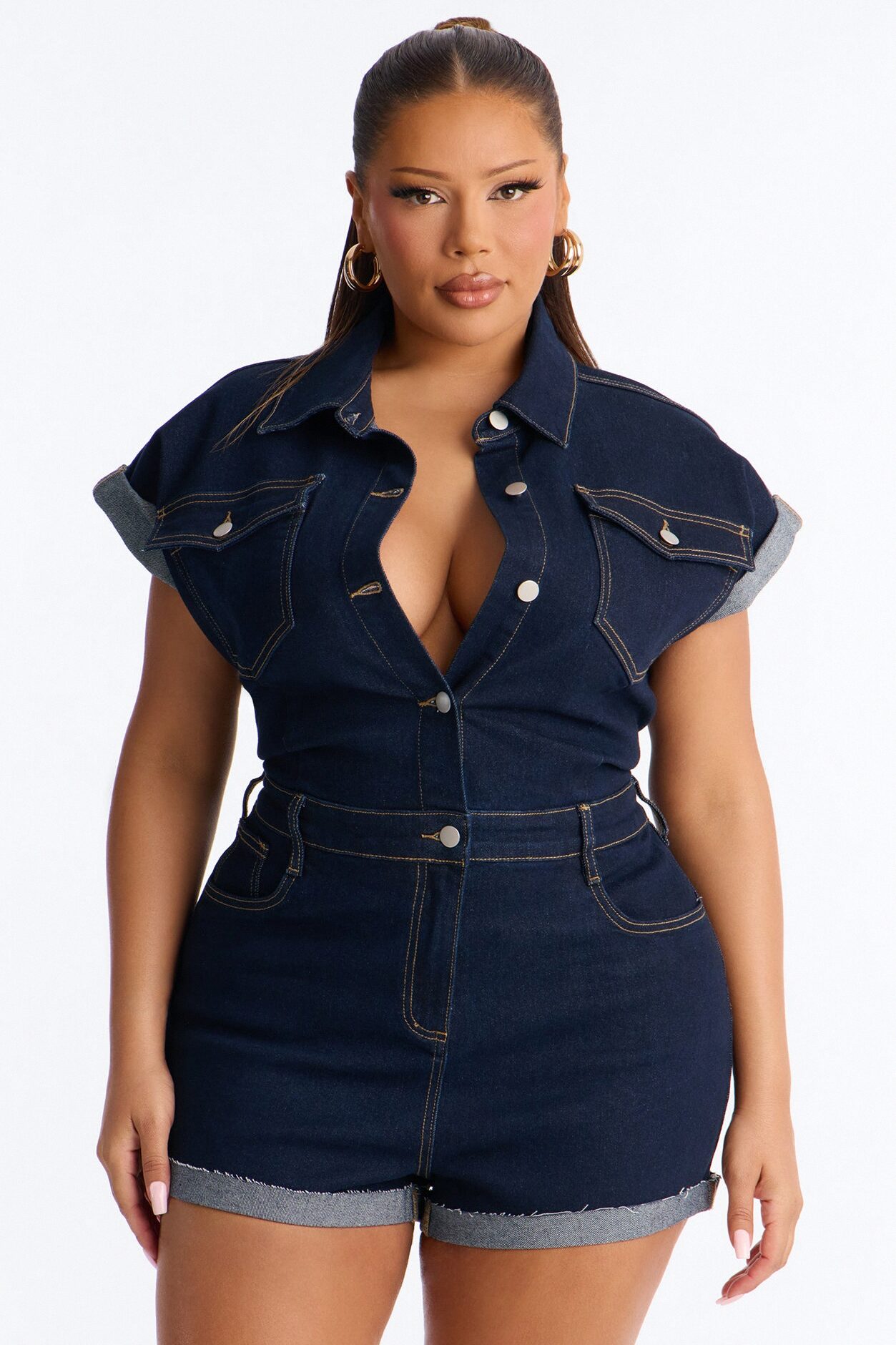 Know You Better Denim Romper - Dark Denim