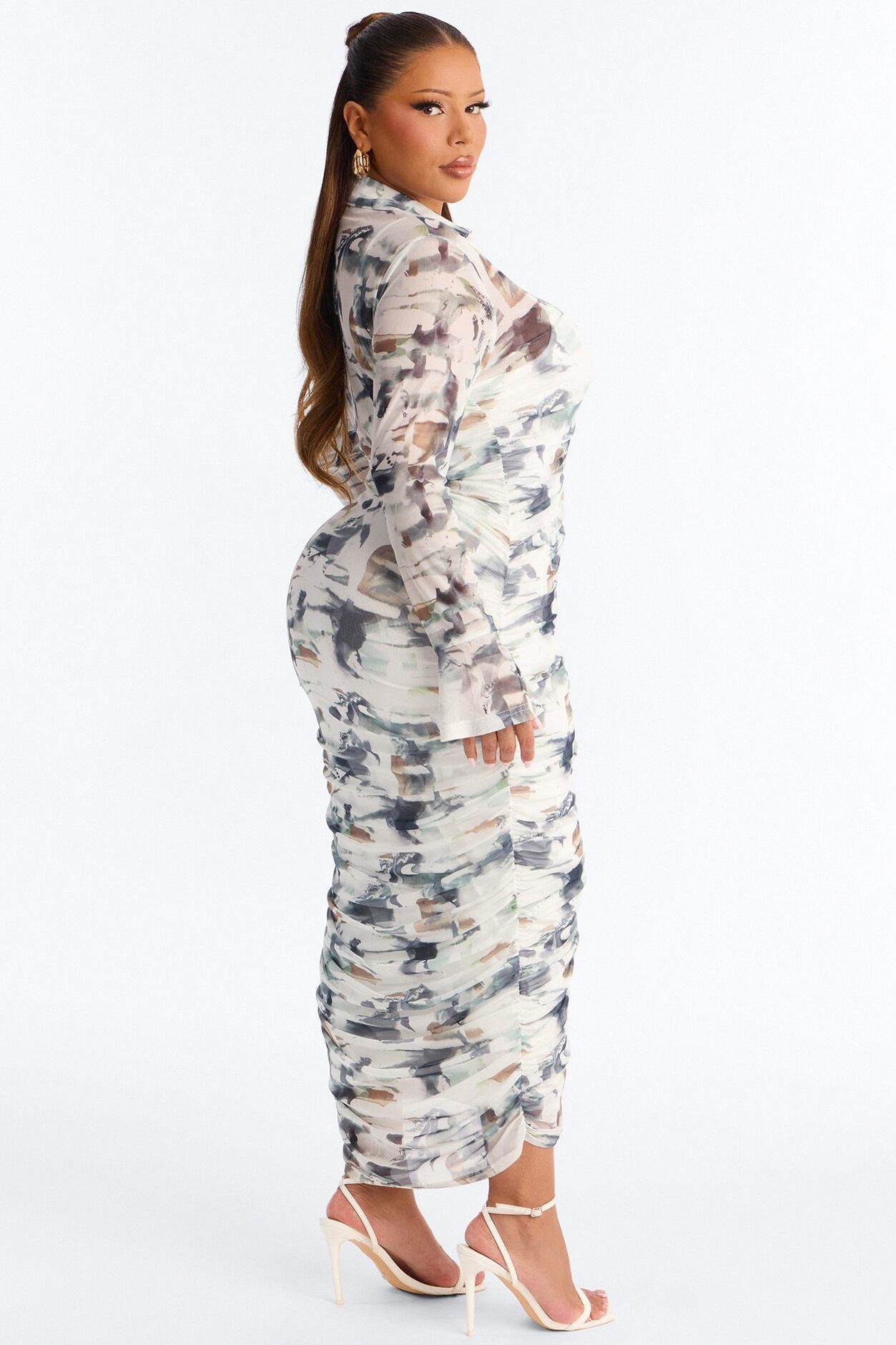 Hensley Tie Dye Mesh Midi Dress - Green/combo