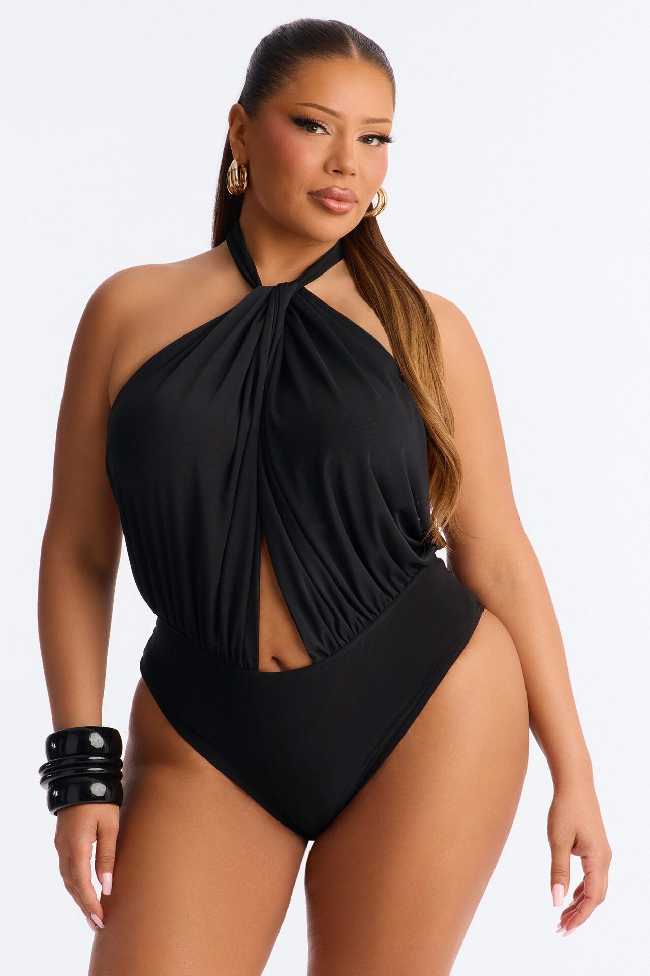 Uncovered Desire Sheer Mesh Backless Halter Bodysuit - Black